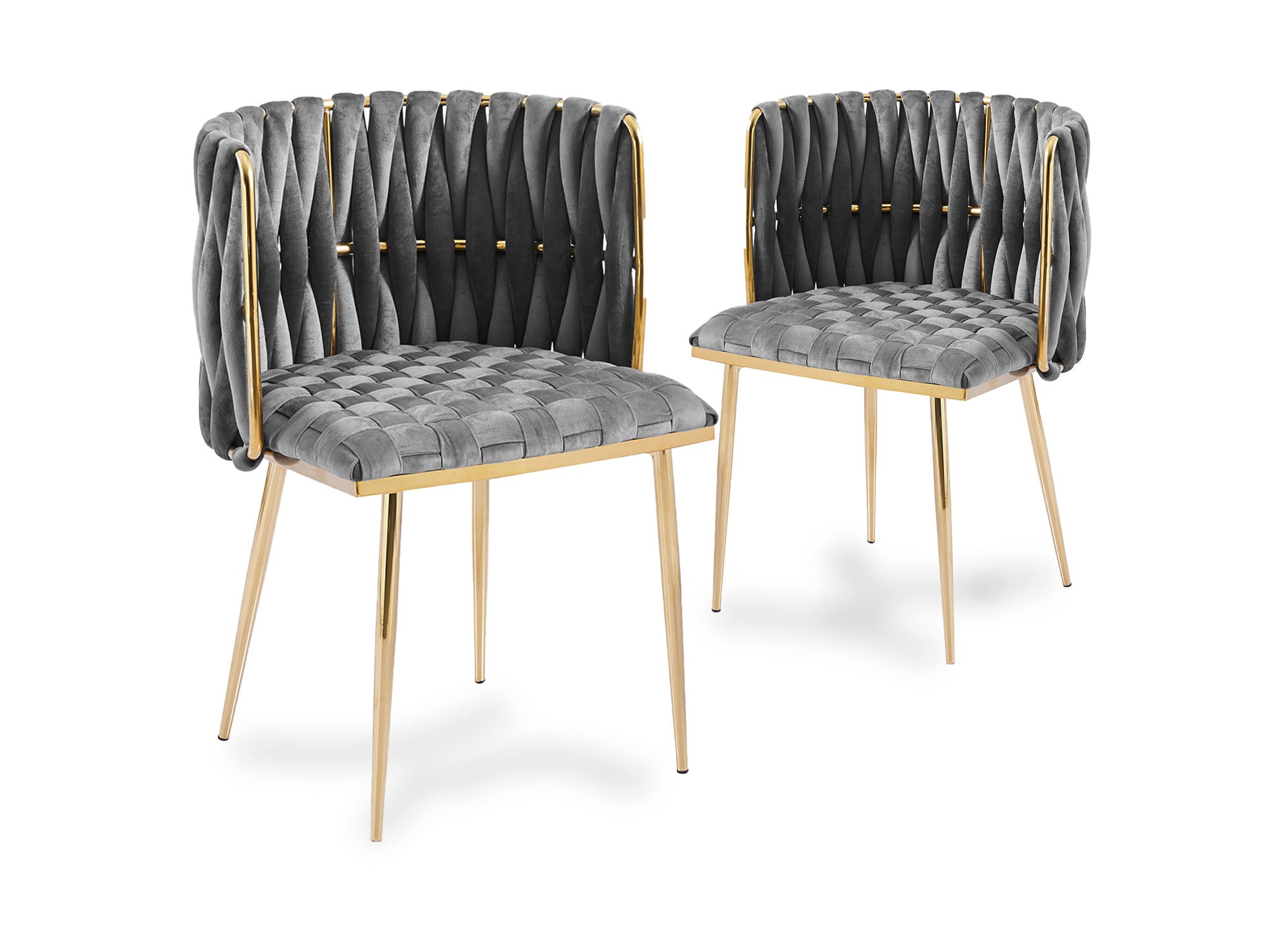 Lot de 2 chaises en velours gris pieds en métal doré POLO