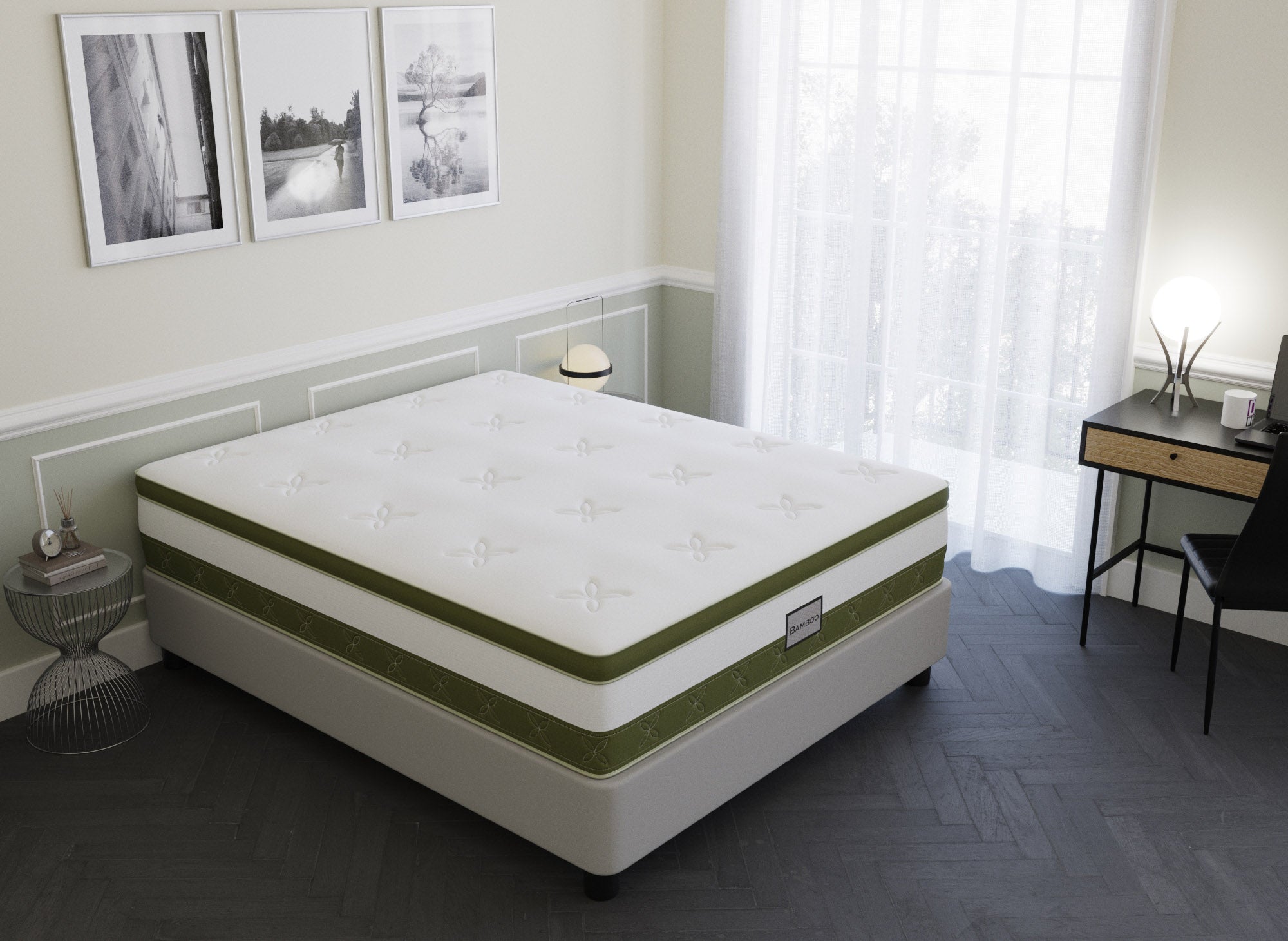 Matelas hybride BAMBOO 180 x 200 cm ressorts ensachés et mémoire de forme épaisseur 30 cm