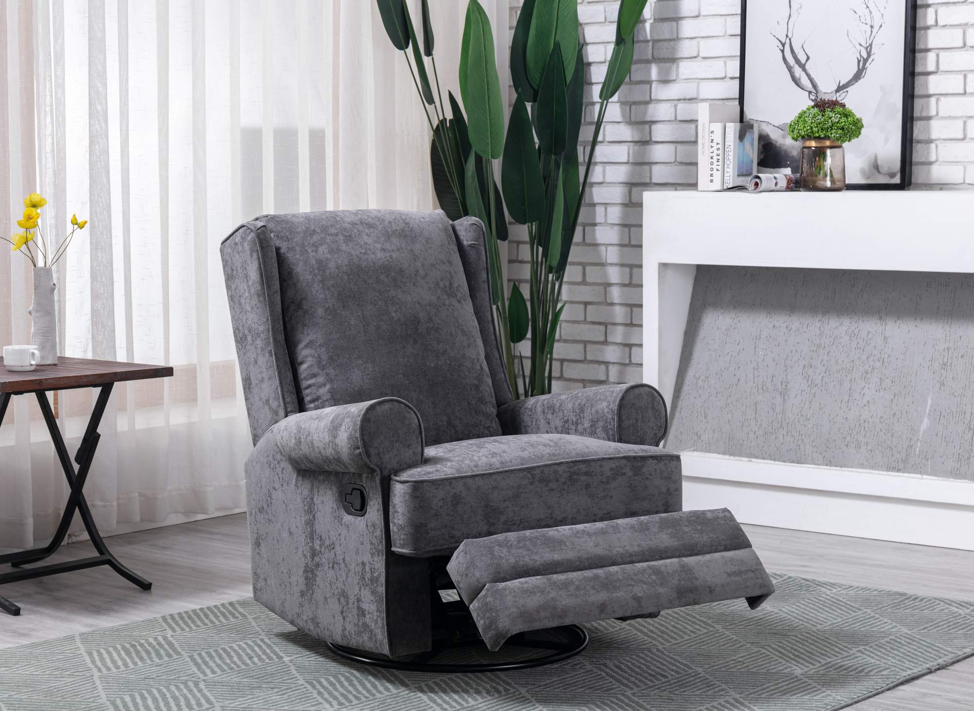 Fauteuil relax pivotant en tissu gris BRODY