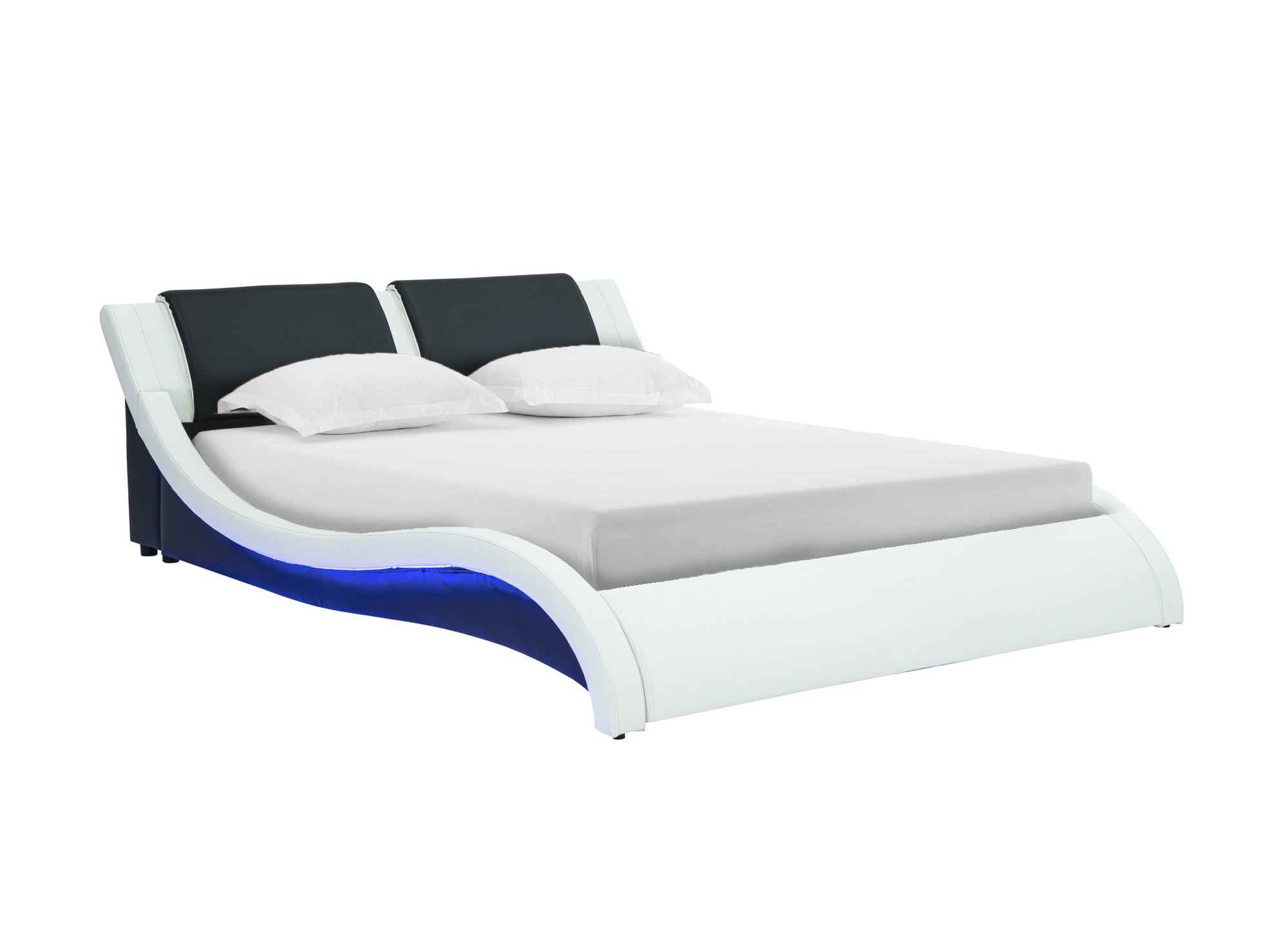 Lit en simili cuir noir et blanc avec LED 160x200 cm ZEDA