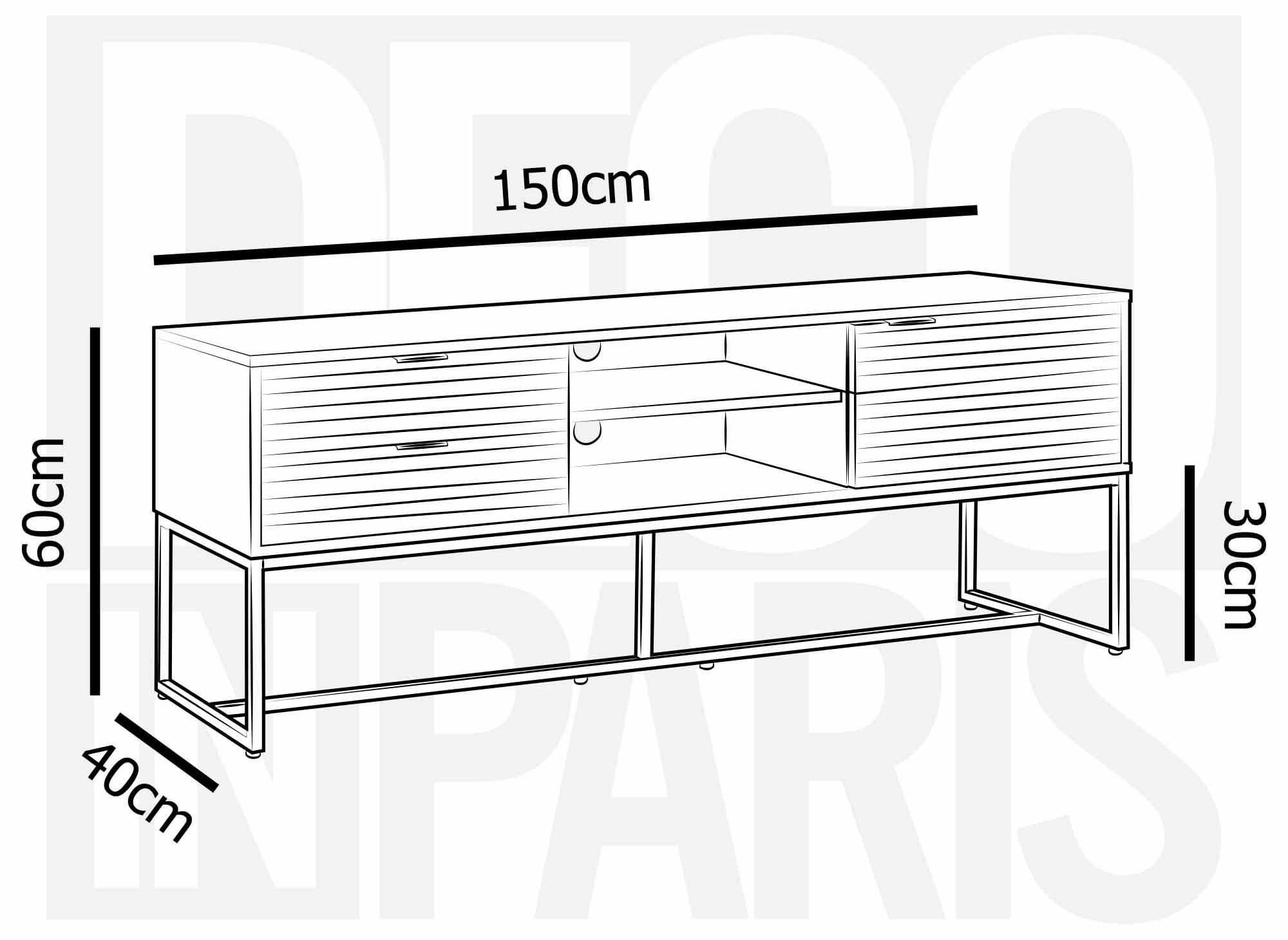 Meuble TV 2 tiroirs 1 porte en bois clair et métal noir TISSIA