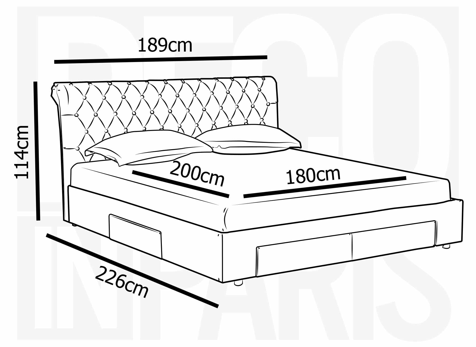 Lit double avec 4 tiroirs en lin beige 180x200 cm LEANDRE