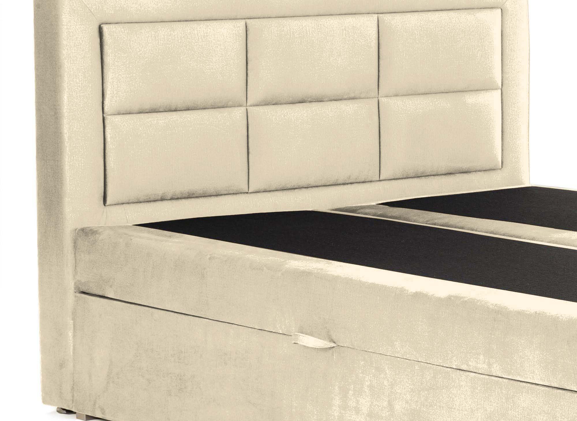 Lit boxspring 140x200 avec coffre de rangement en velours beige DAKOTA