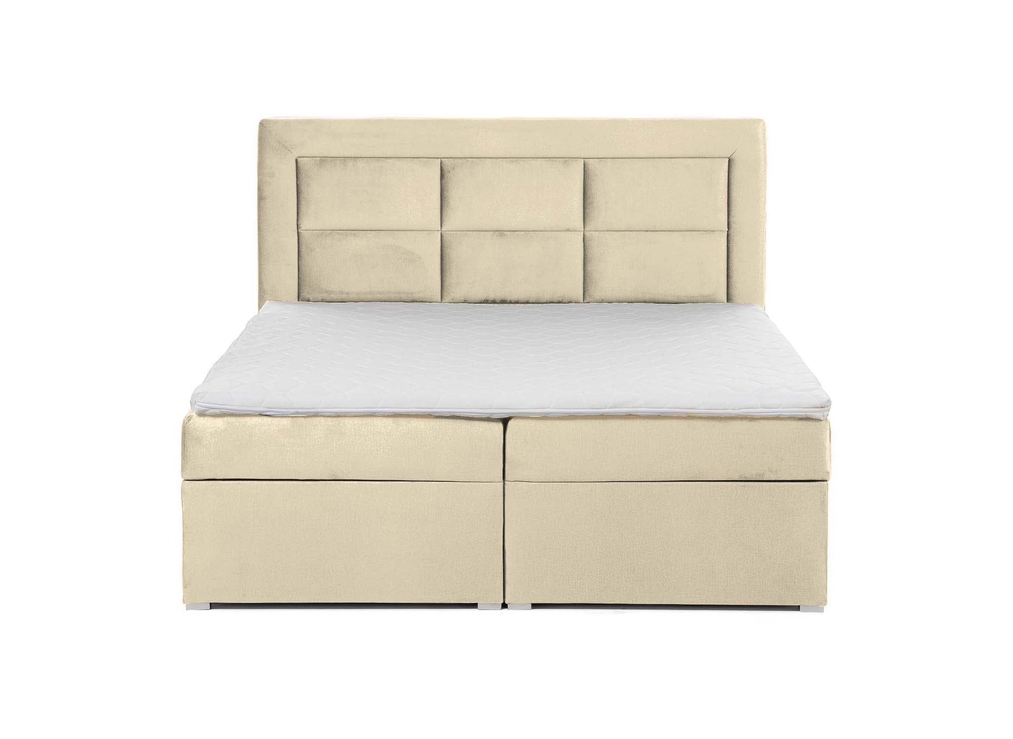 Lit boxspring 140x200 avec coffre de rangement en velours beige DAKOTA