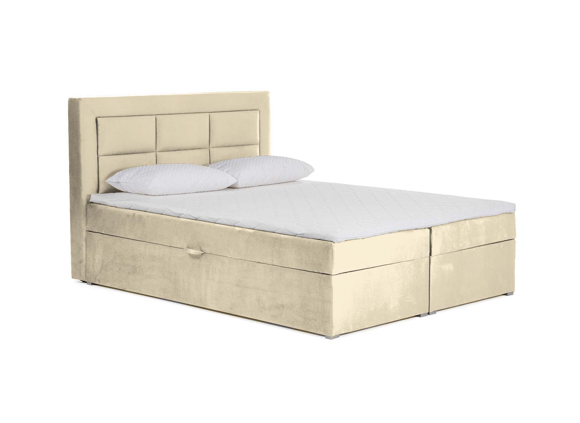 Lit boxspring 140x200 avec coffre de rangement en velours beige DAKOTA