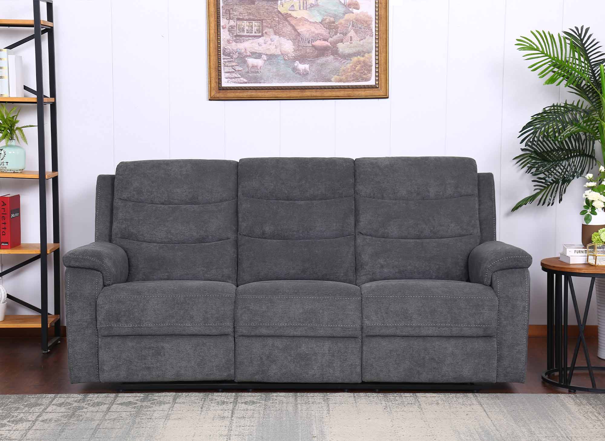 Canapé relax électrique 3 places en tissu gris foncé RICHARD