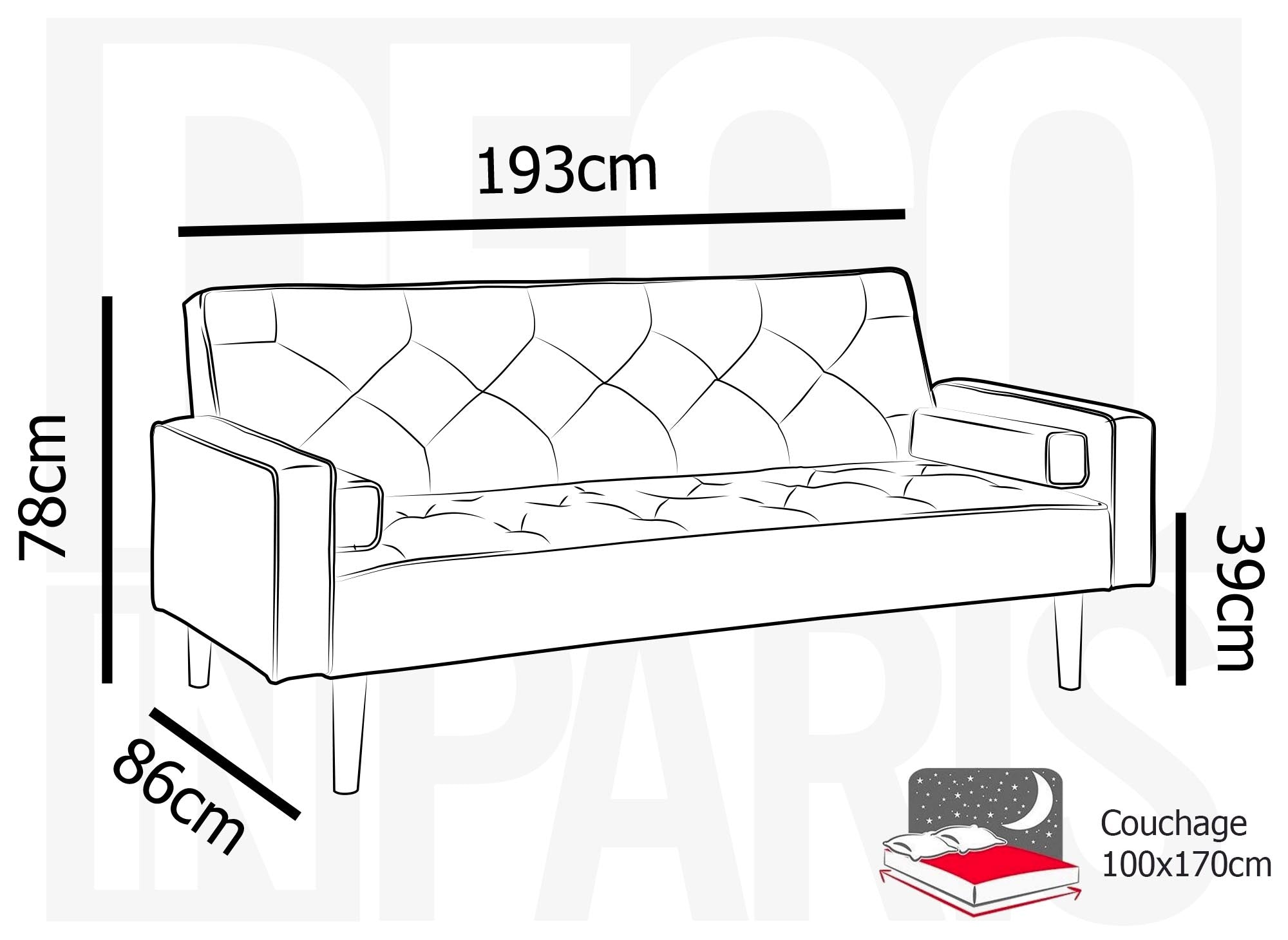 Divano clic clac in tessuto blu con gambe in legno JAKARTA