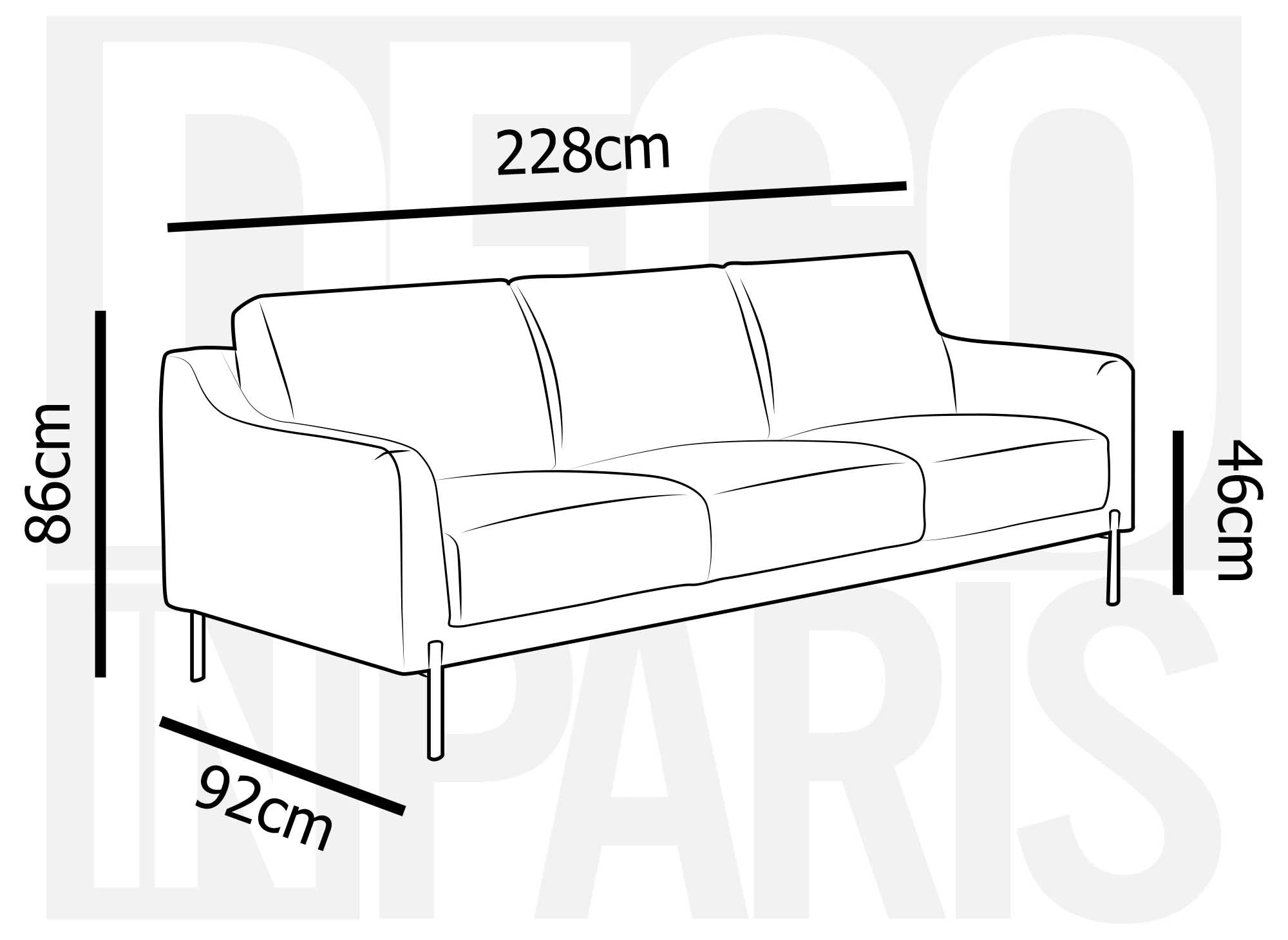 Canapé droit 3 places en velours gris CELINE