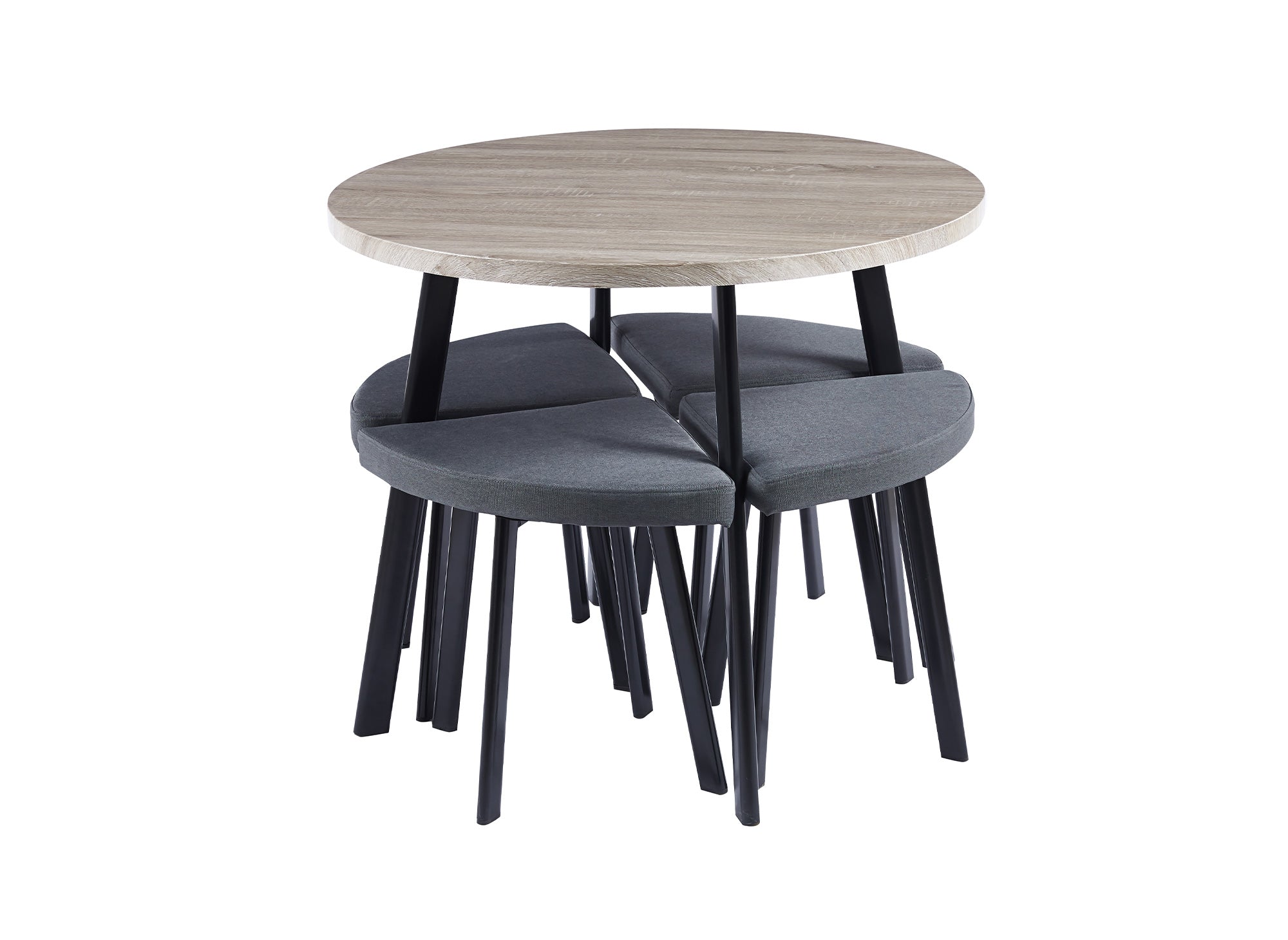 Ensemble table à manger en bois gris clair avec 4 tabourets gris IRINA