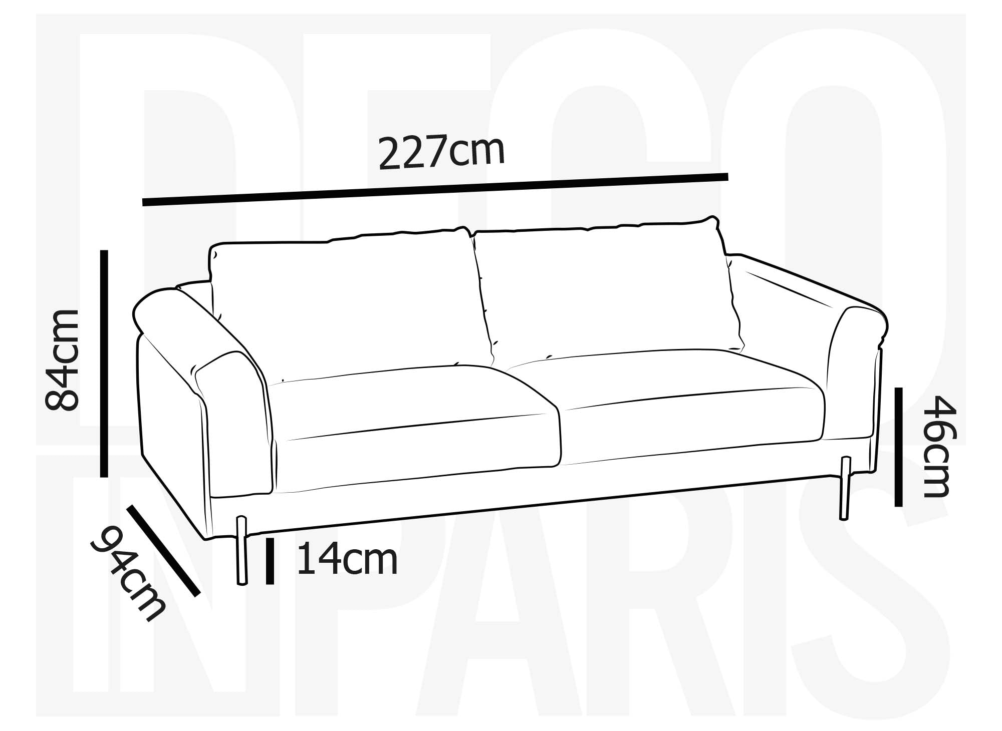 Canapé droit contemporain 3 places en tissu gris clair LEIA