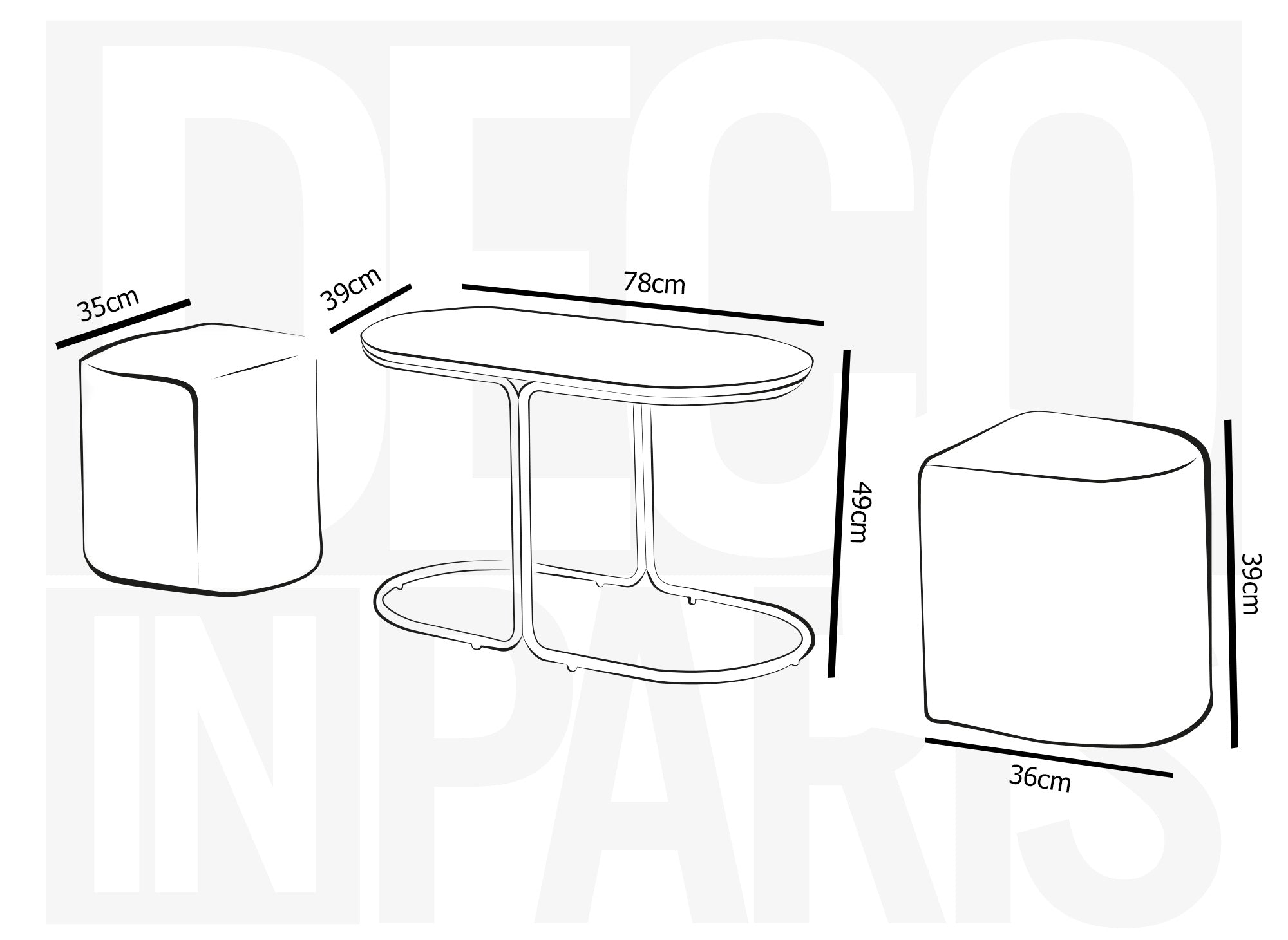 Ensemble table basse couleur bois avec 2 poufs en tissu beige JUDITH