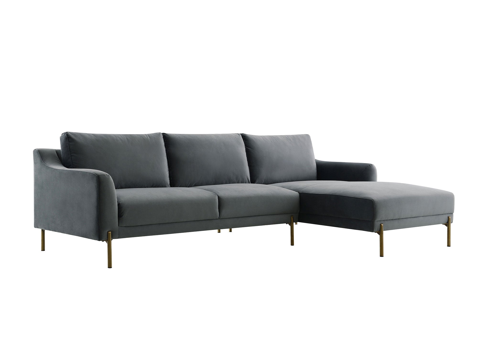 Canapé d'angle avec méridienne en velours gris CELINE - Angle Droit