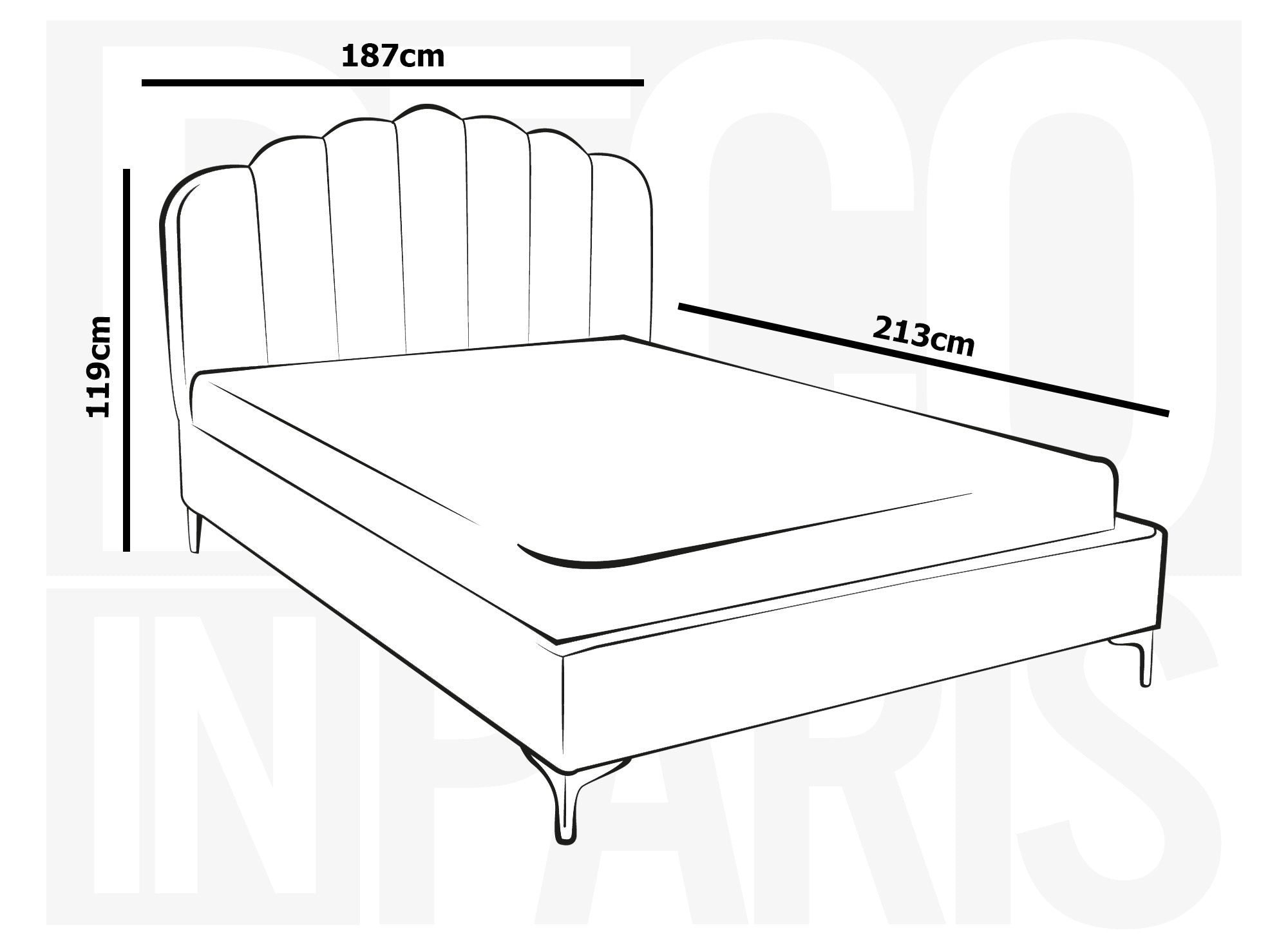 Lit double en velours beige 180x200 cm MARION