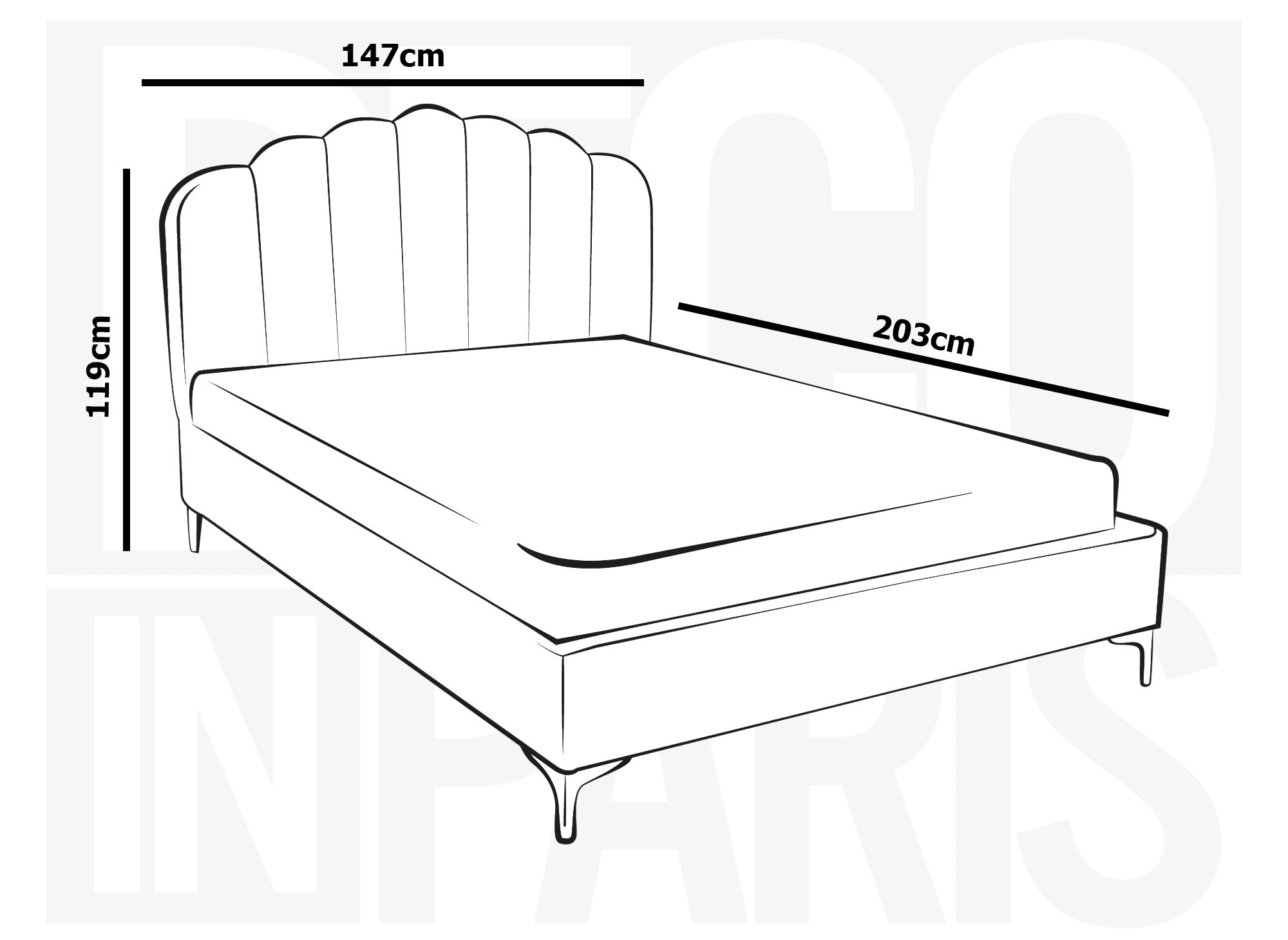 Lit double en velours beige 140x190 cm MARION