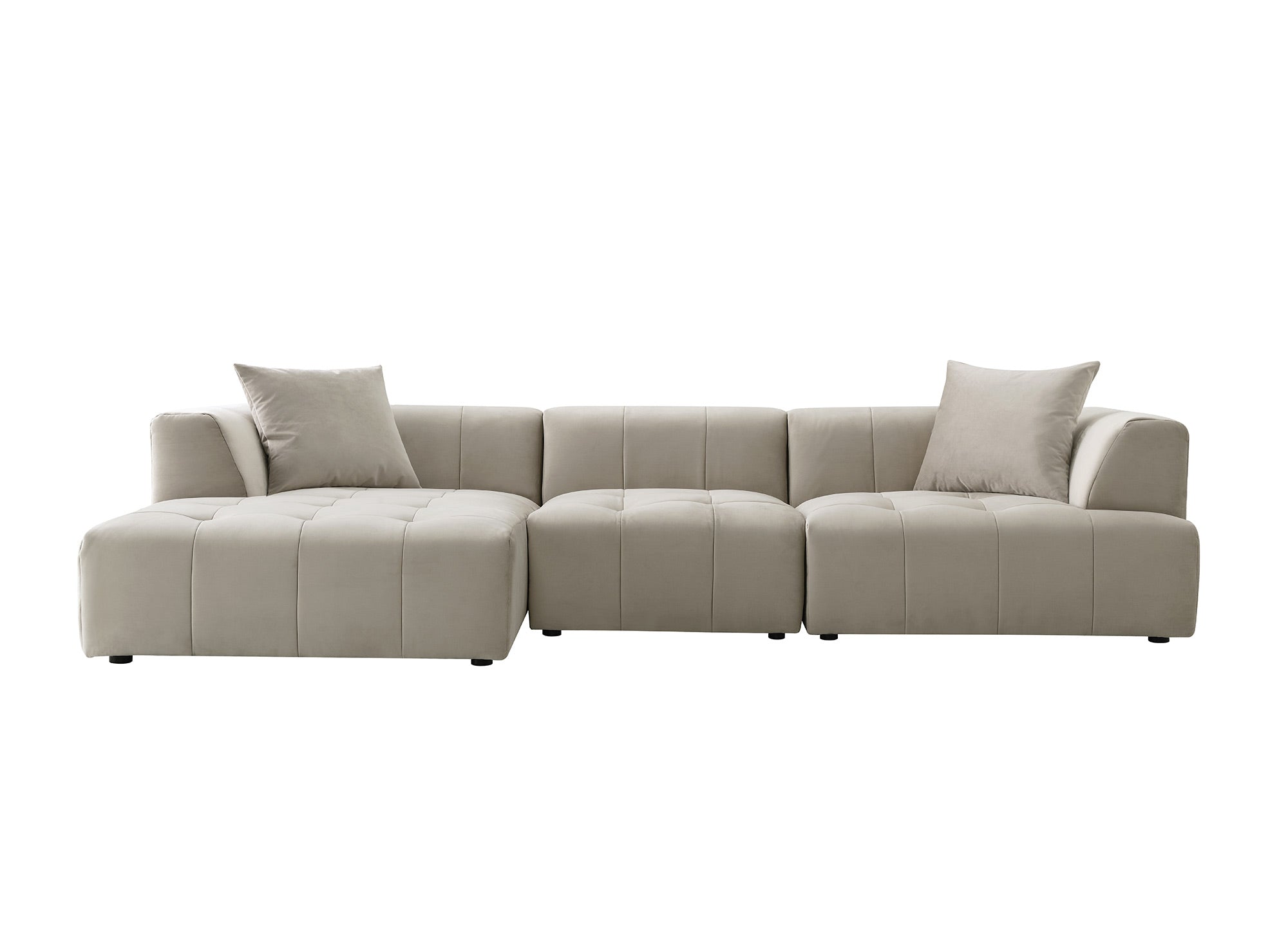 Divano angolare con chaise longue in velluto beige KELIA - Left Angle