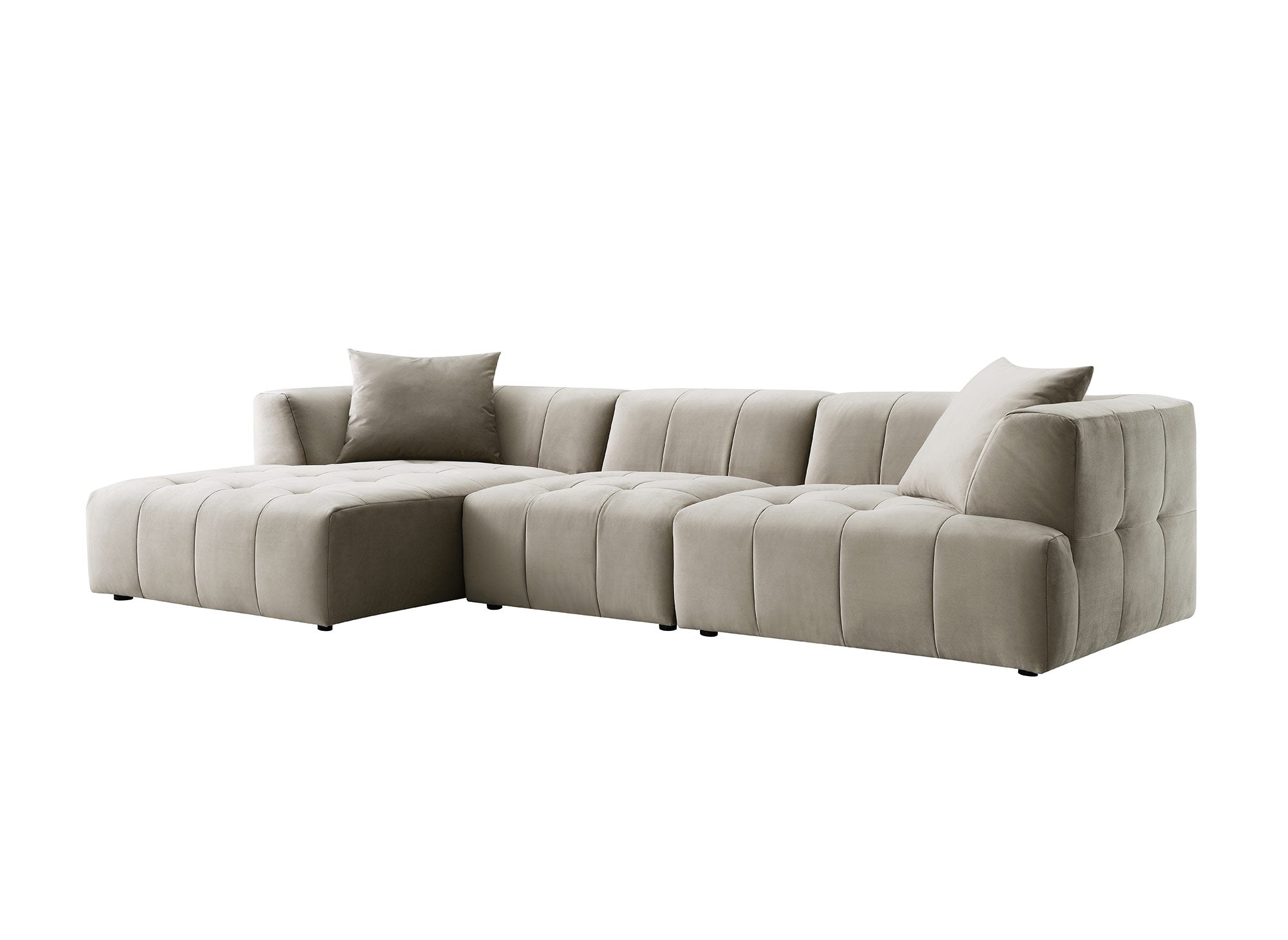 Divano angolare con chaise longue in velluto beige KELIA - Left Angle