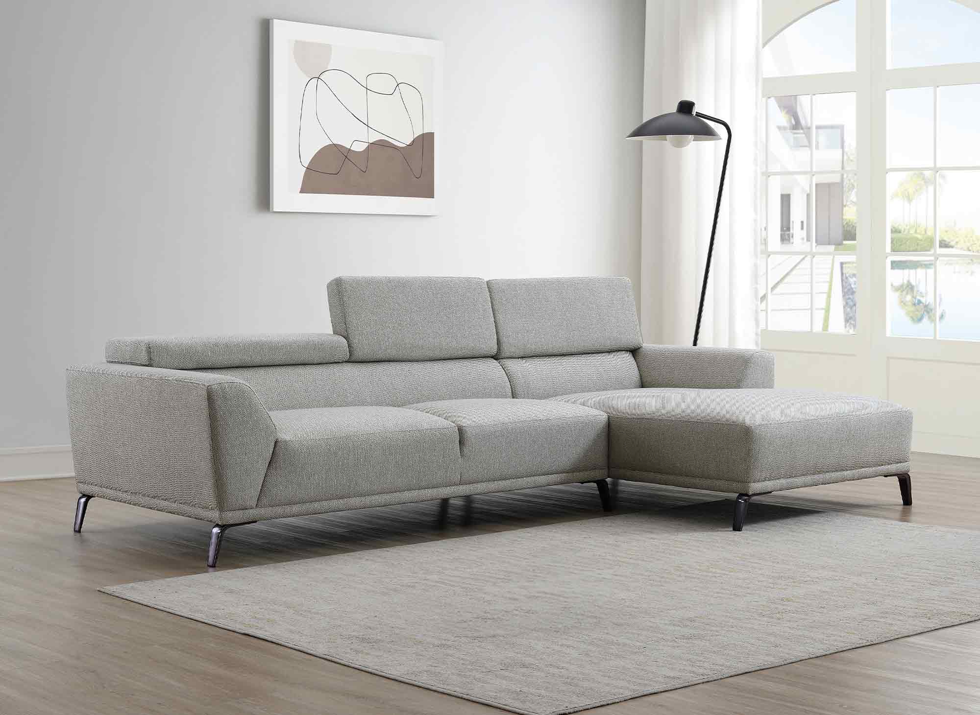 Canapé d'angle avec méridienne en tissu gris clair KALISTA - Angle Droit