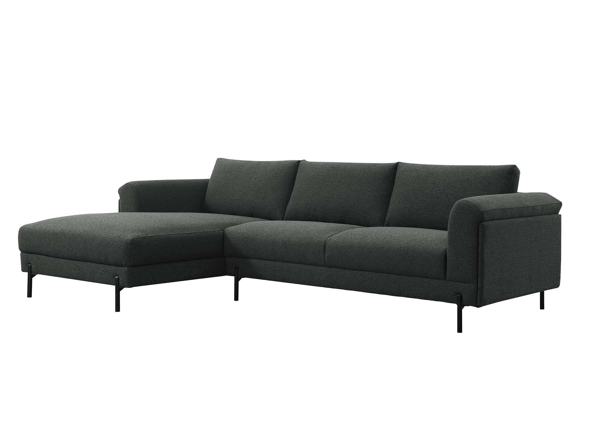 Canapé d'angle avec méridienne en tissu gris foncé LEIA - Angle Gauche