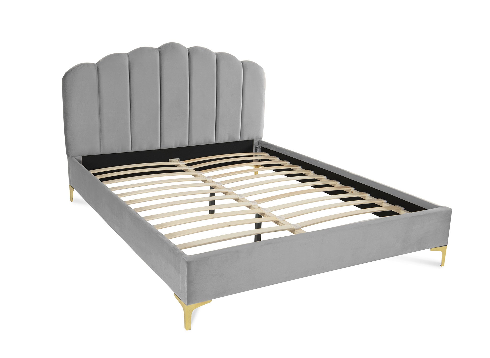 Lit double en velours gris 140x190 cm MARION