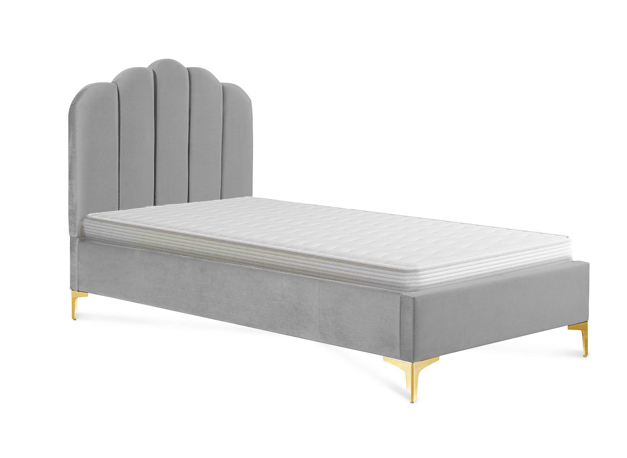 Lit simple en velours gris 90x190 cm MARION