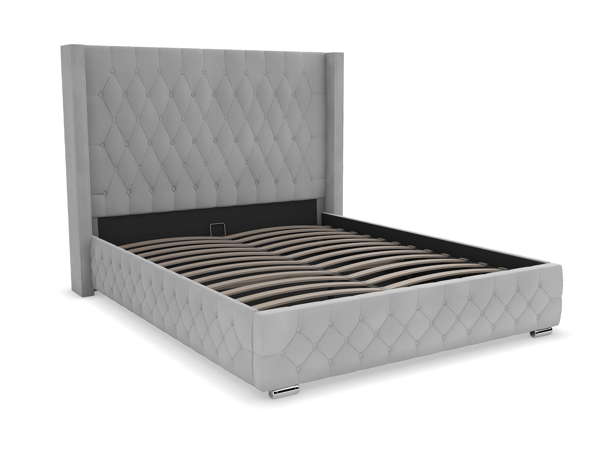 Lit coffre en velours gris 140X190 cm PERLA