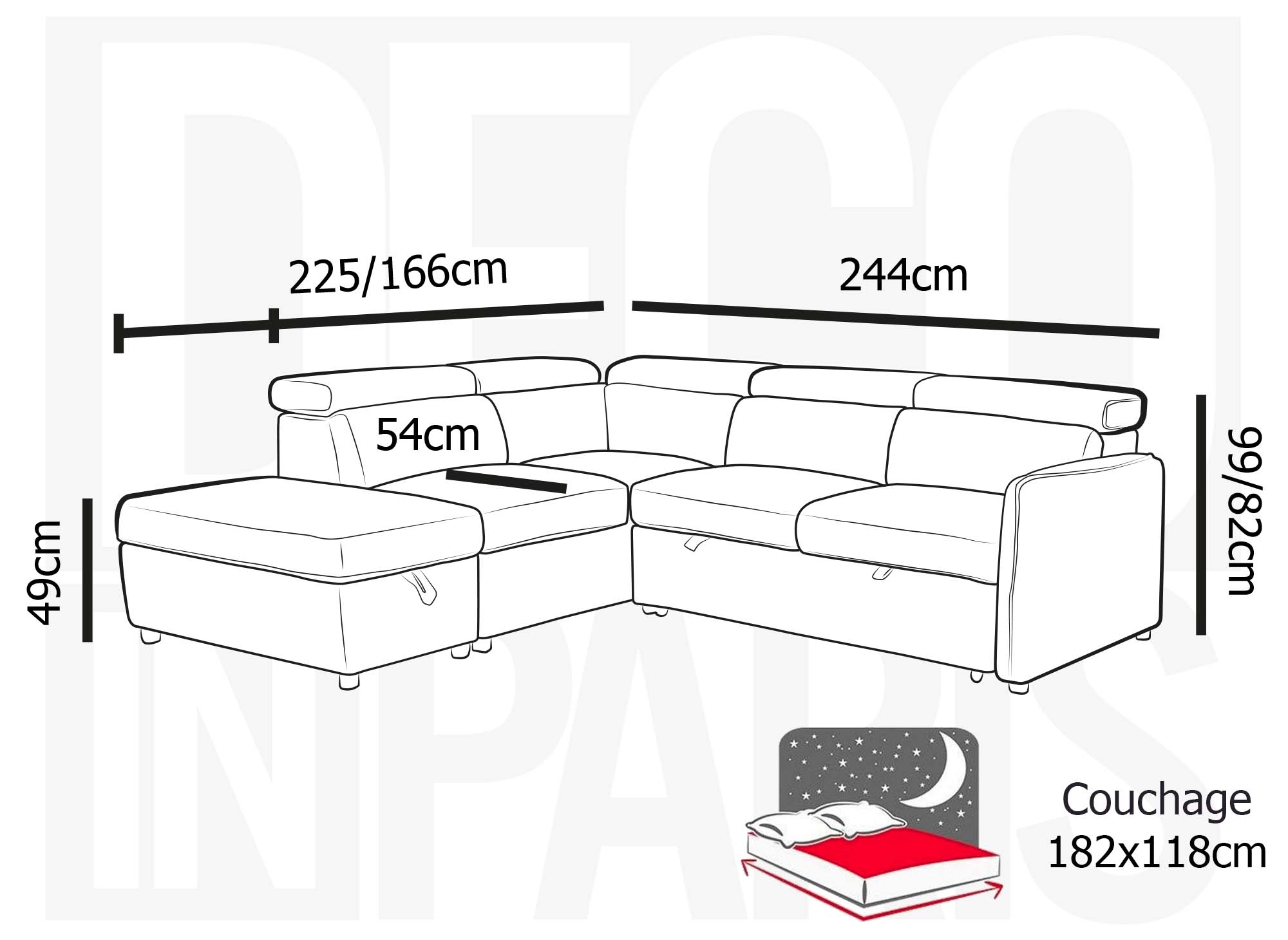 Canapé d'angle convertible en tissu beige NAIROBI - Angle gauche