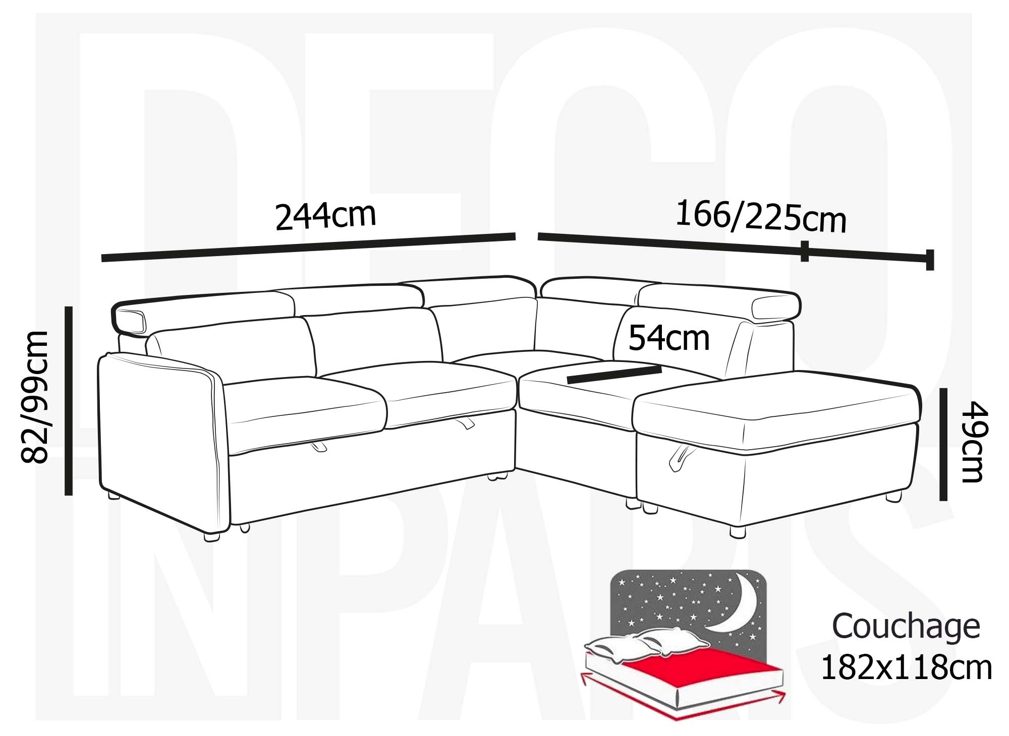 Canapé d'angle convertible en tissu beige NAIROBI - Angle droit