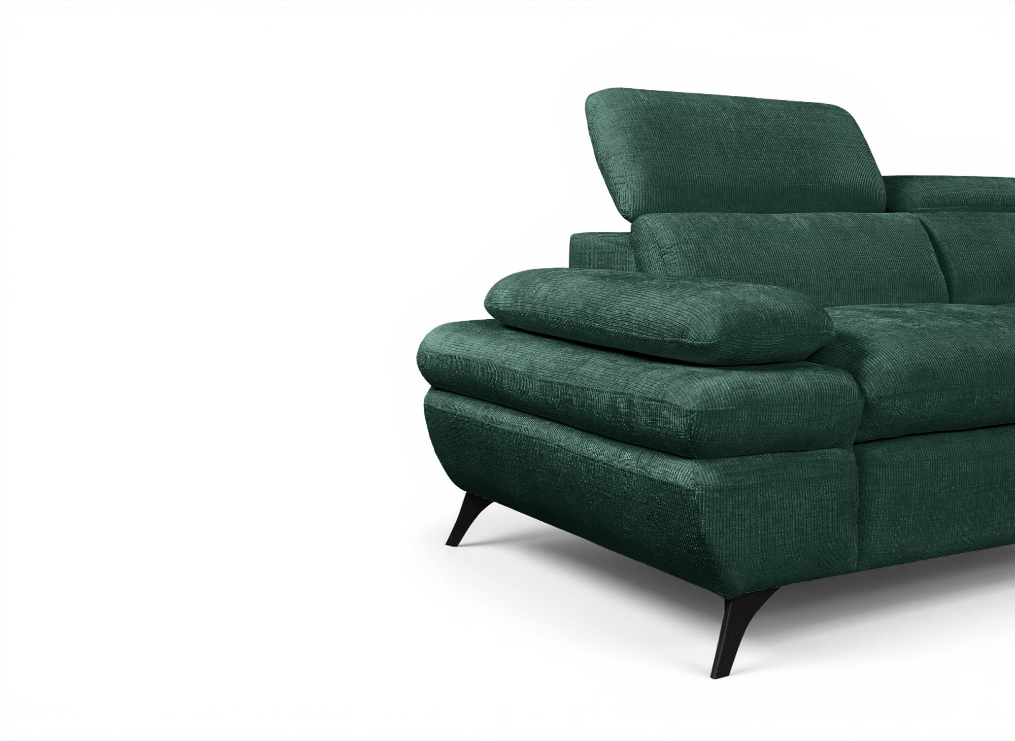 Divano angolare trasformabile con cassapanca in velluto screziato verde LUFY - Angolo retto