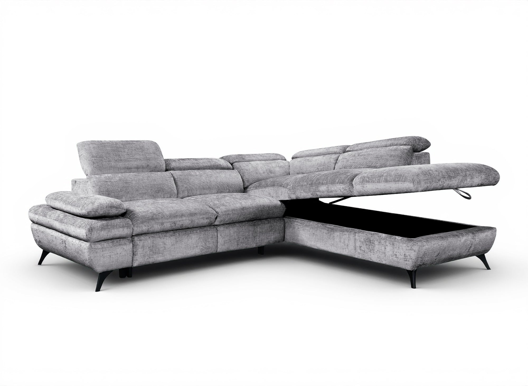 Divano angolare trasformabile con cassapanca in velluto mélange grigio LUFY - Angolo retto