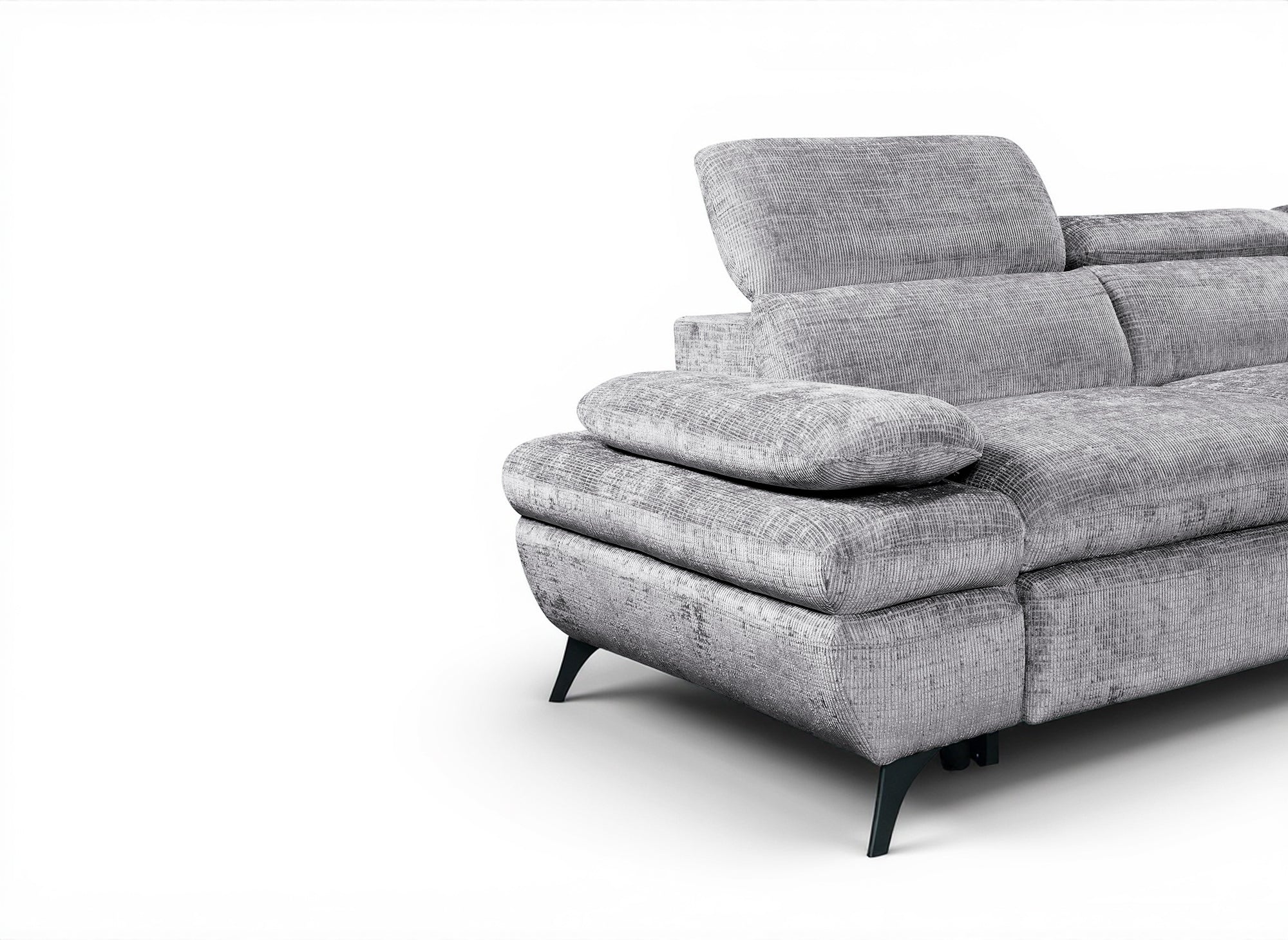 Divano angolare trasformabile con cassapanca in velluto mélange grigio LUFY - Angolo retto