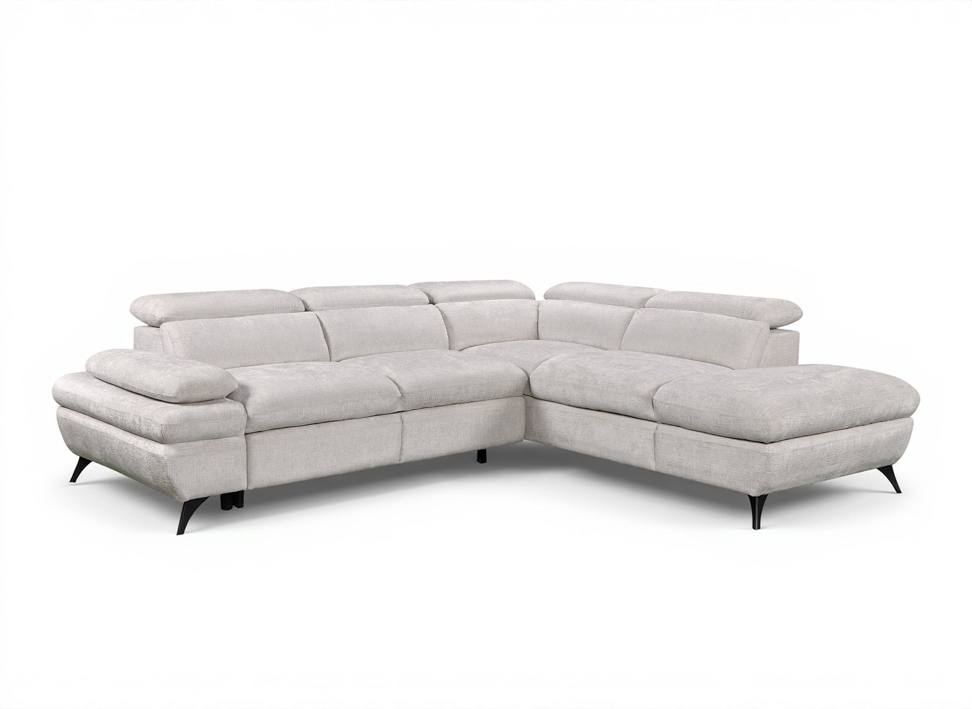 Divano angolare trasformabile con cassapanca in velluto screziato bianco ecrù LUFY - Angolo retto