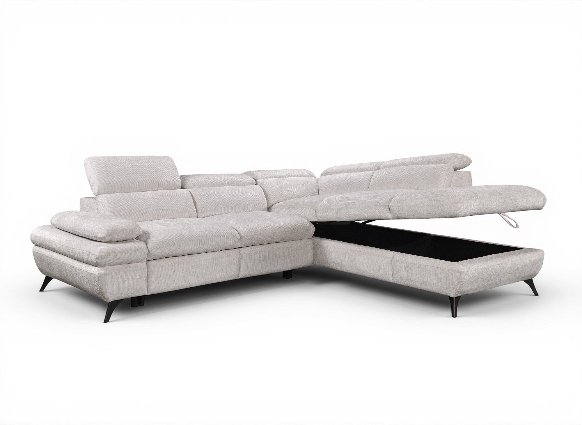 Divano angolare trasformabile con cassapanca in velluto screziato bianco ecrù LUFY - Angolo retto