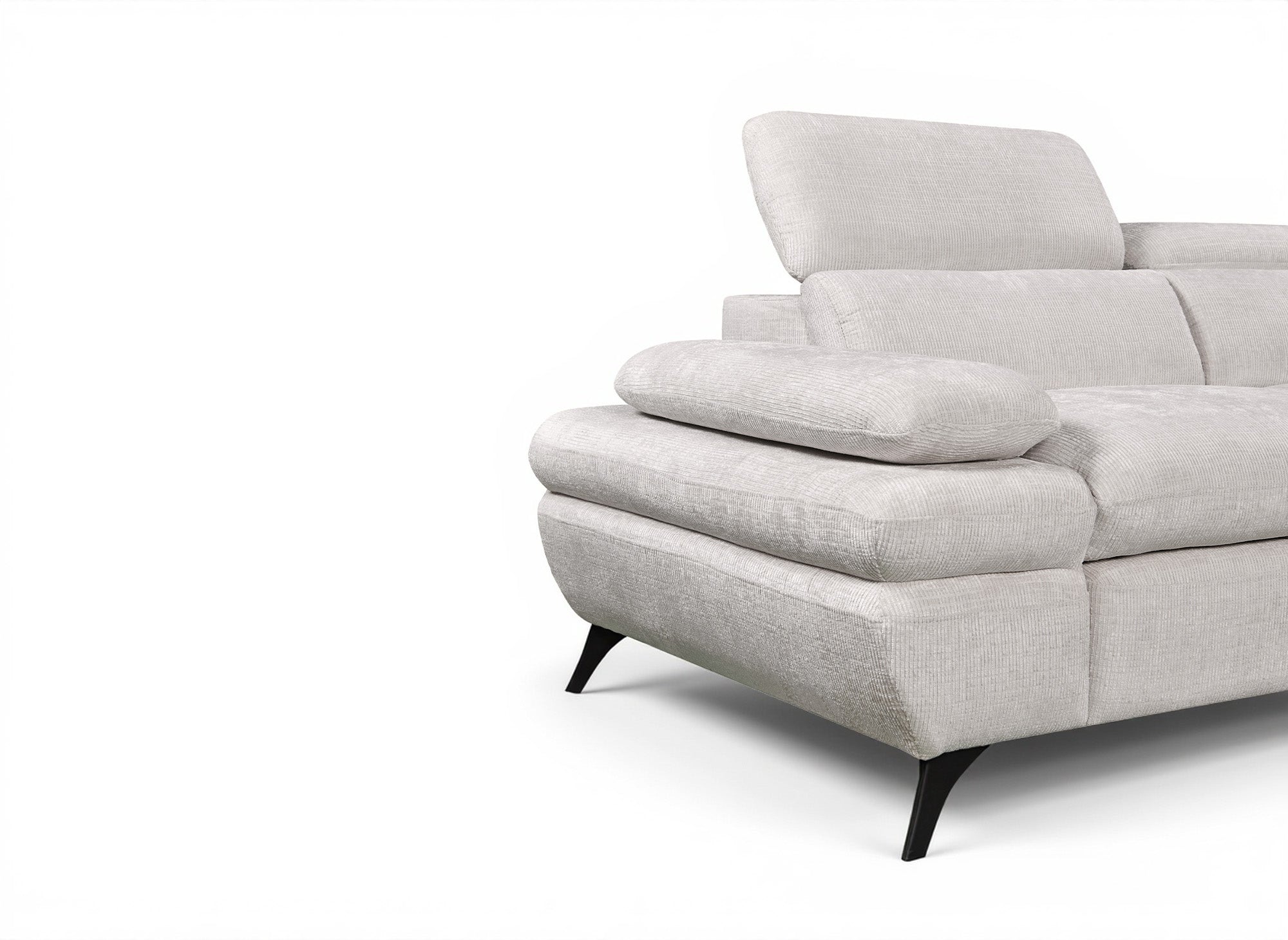 Divano angolare trasformabile con cassapanca in velluto screziato bianco ecrù LUFY - Angolo retto