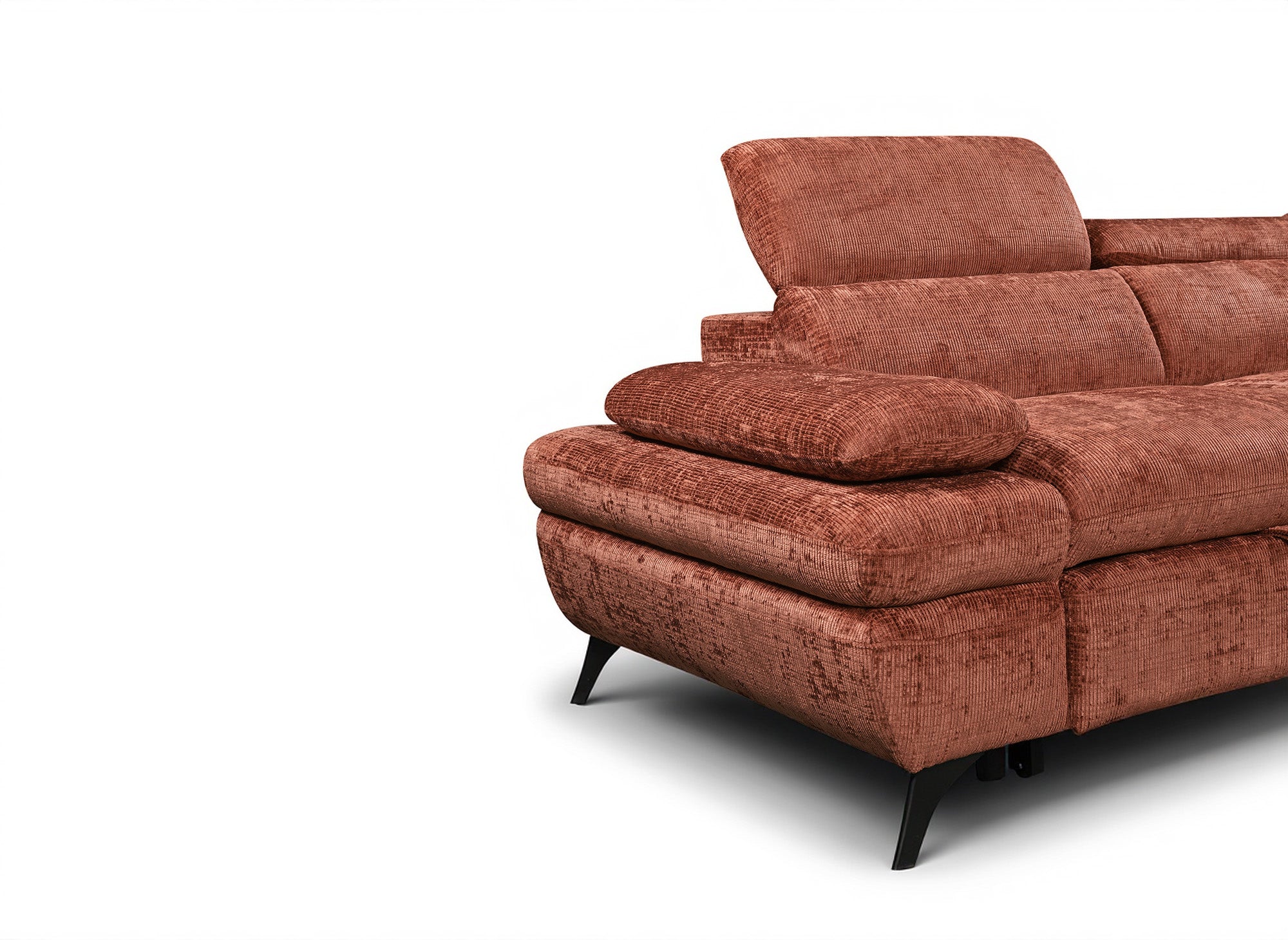 Divano angolare trasformabile con cassapanca in velluto screziato terracotta LUFY - Angolo retto