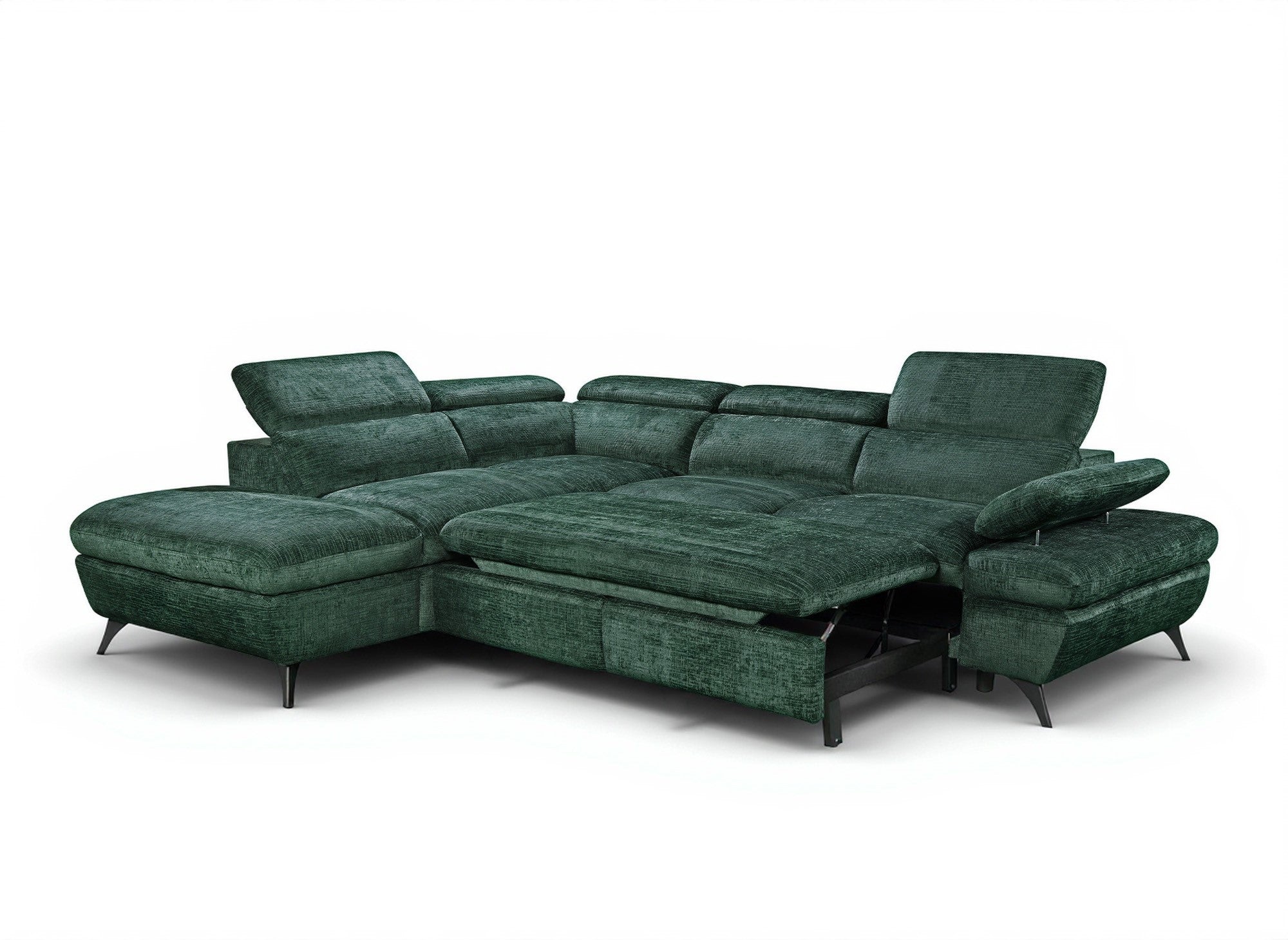 Divano angolare trasformabile con cassapanca in velluto screziato verde LUFY - Angolo sinistro