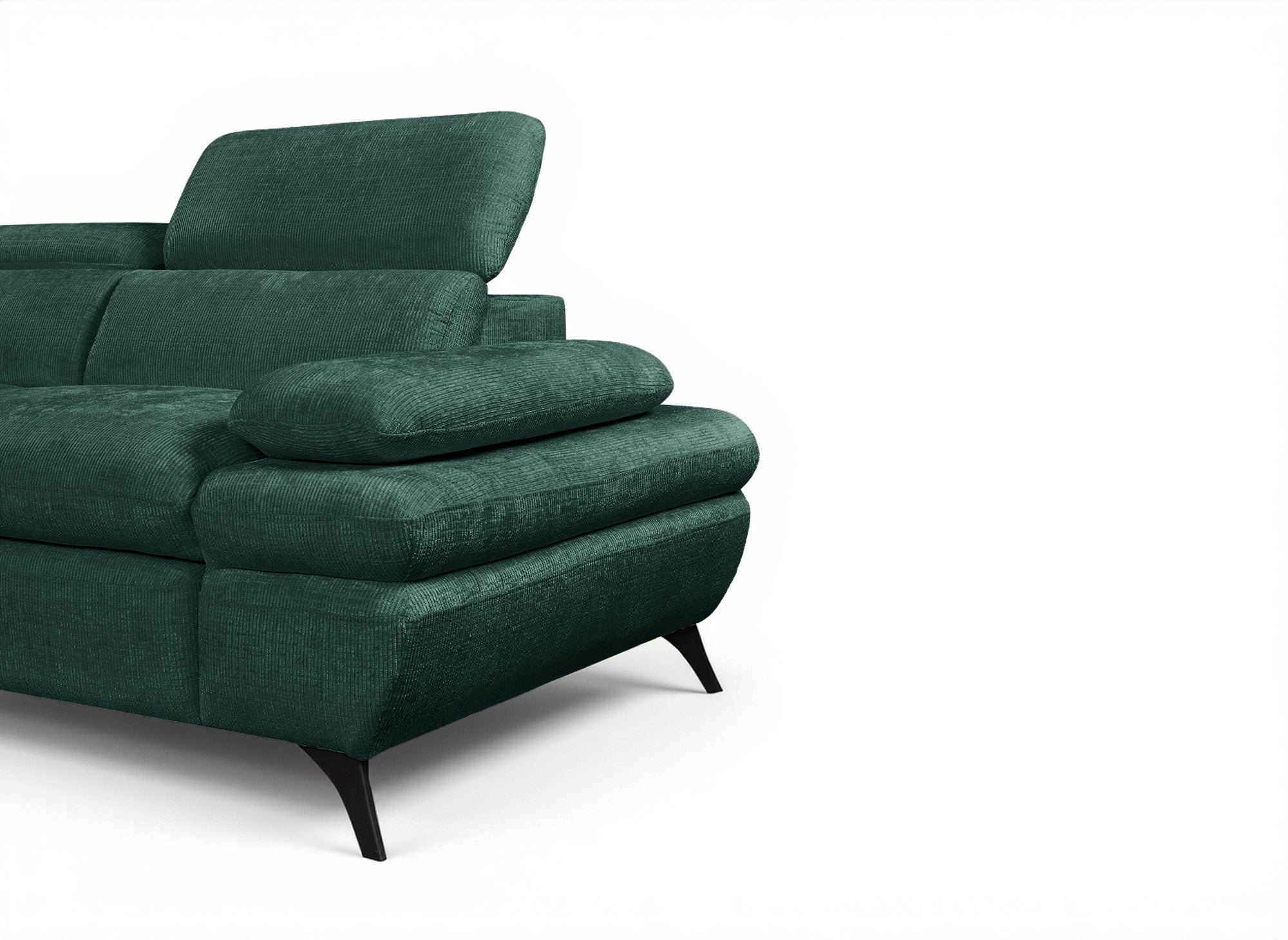 Divano angolare trasformabile con cassapanca in velluto screziato verde LUFY - Angolo sinistro