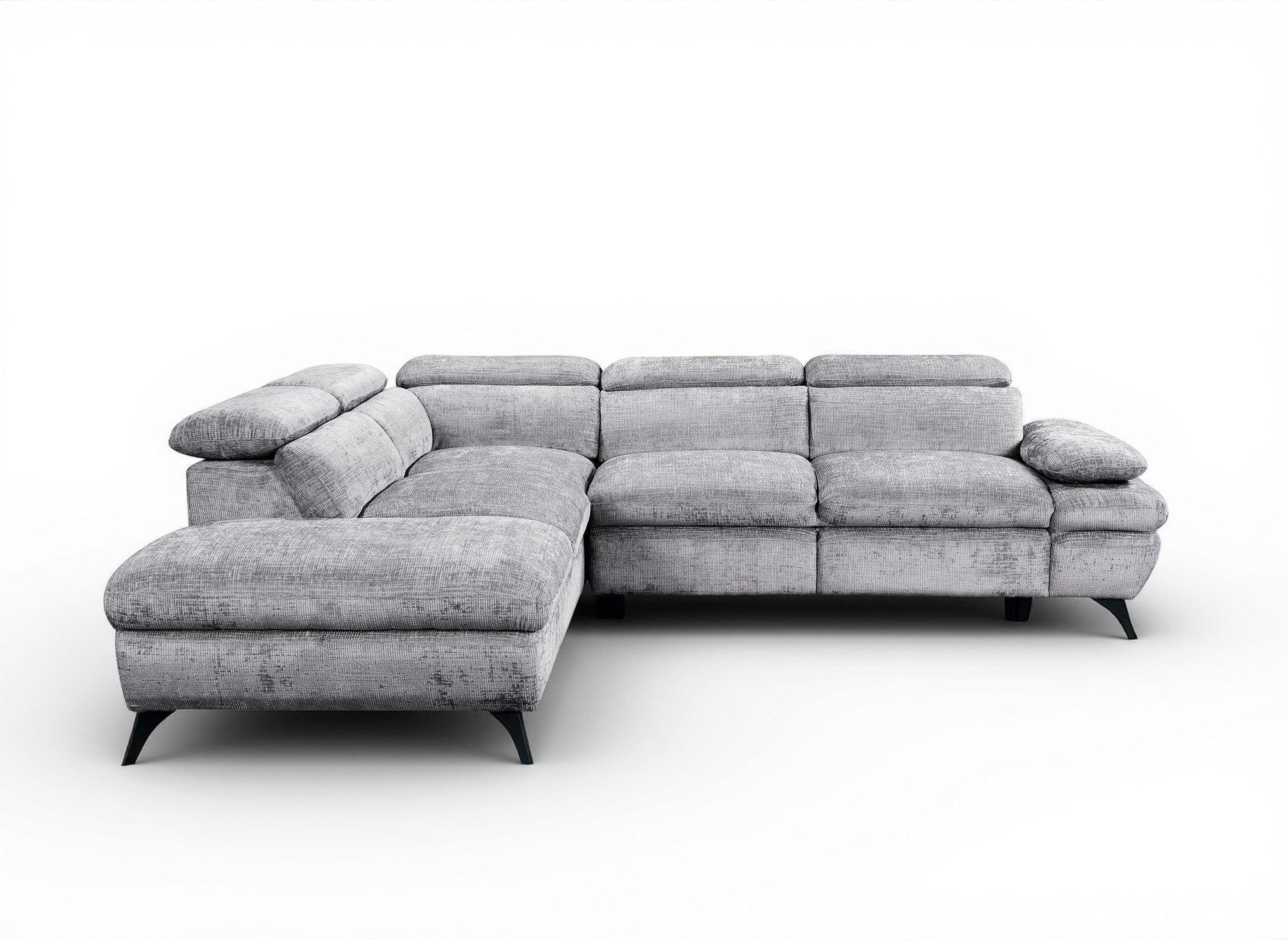 Divano angolare trasformabile con cassapanca in velluto mélange grigio LUFY - Angolo sinistro