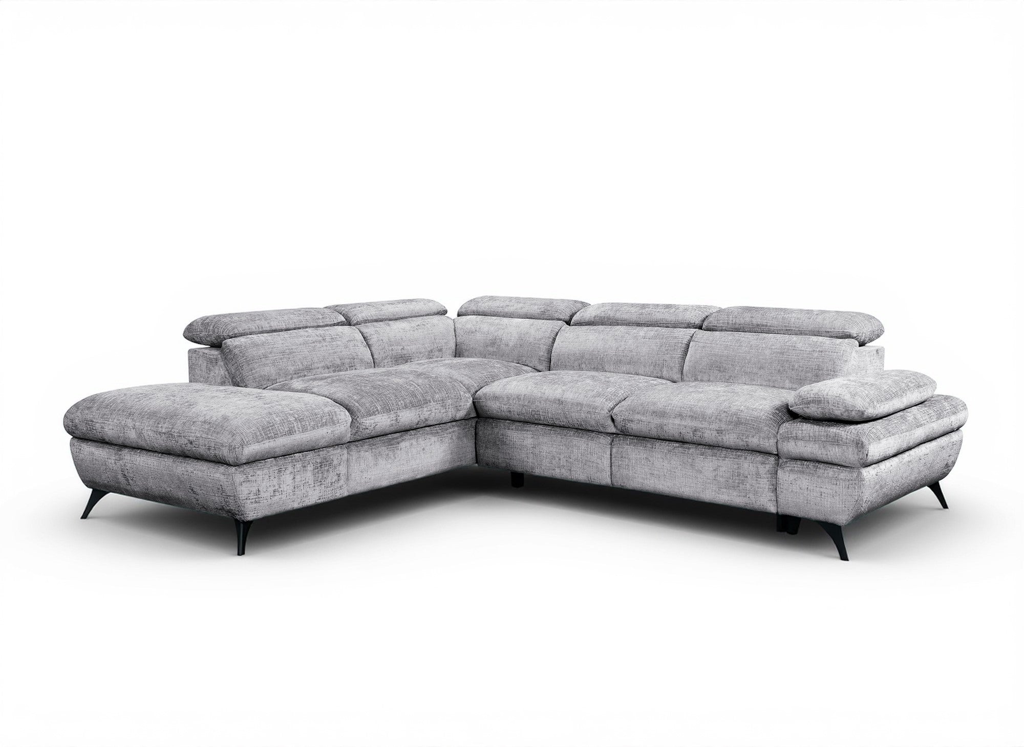 Divano angolare trasformabile con cassapanca in velluto mélange grigio LUFY - Angolo sinistro