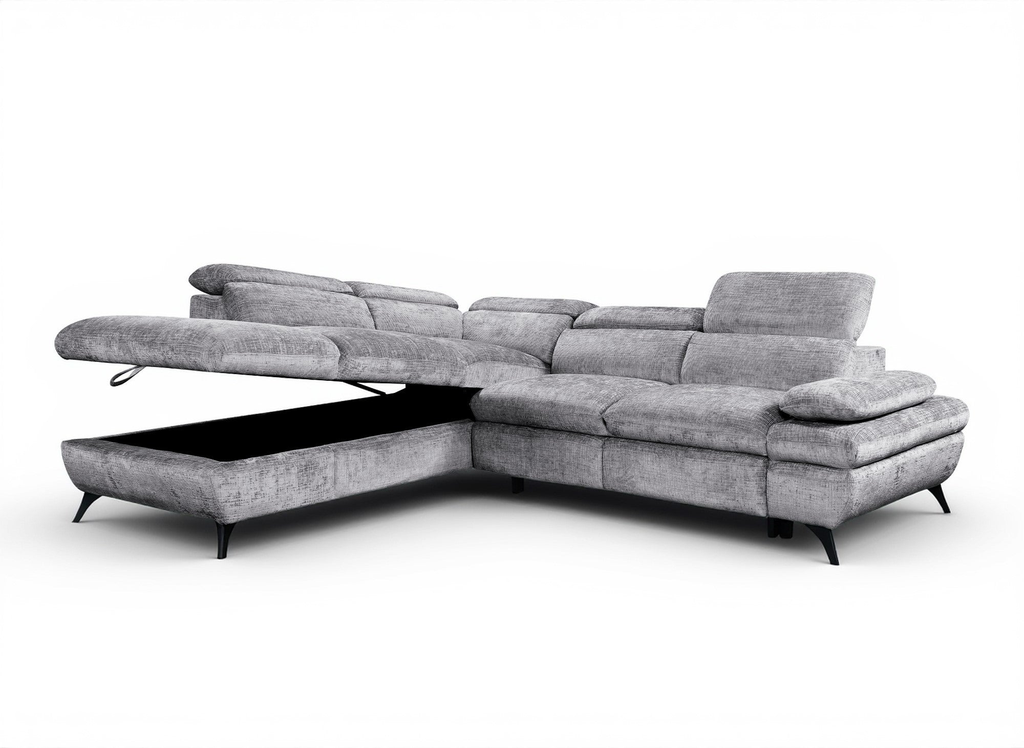 Divano angolare trasformabile con cassapanca in velluto mélange grigio LUFY - Angolo sinistro