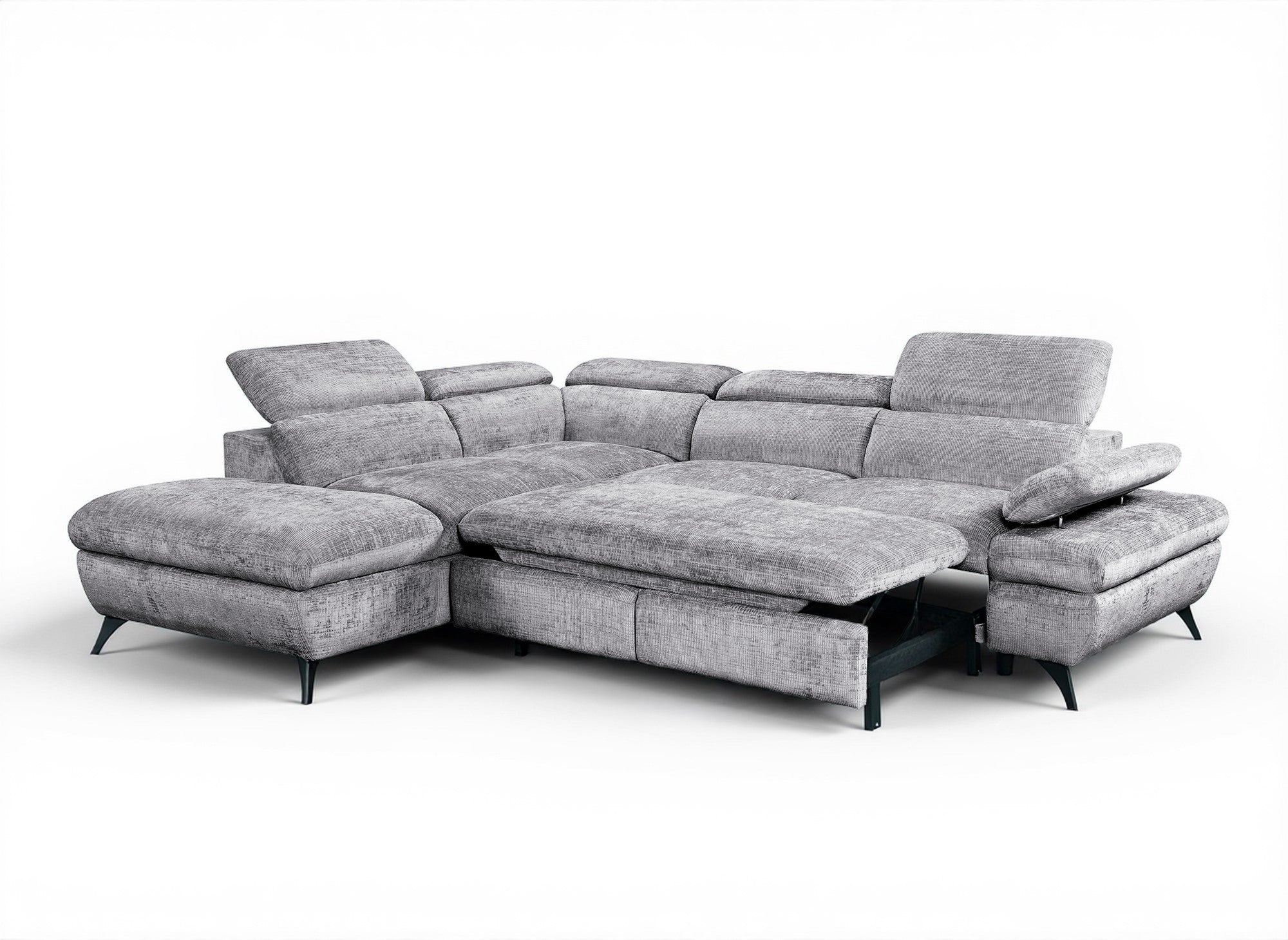 Divano angolare trasformabile con cassapanca in velluto mélange grigio LUFY - Angolo sinistro