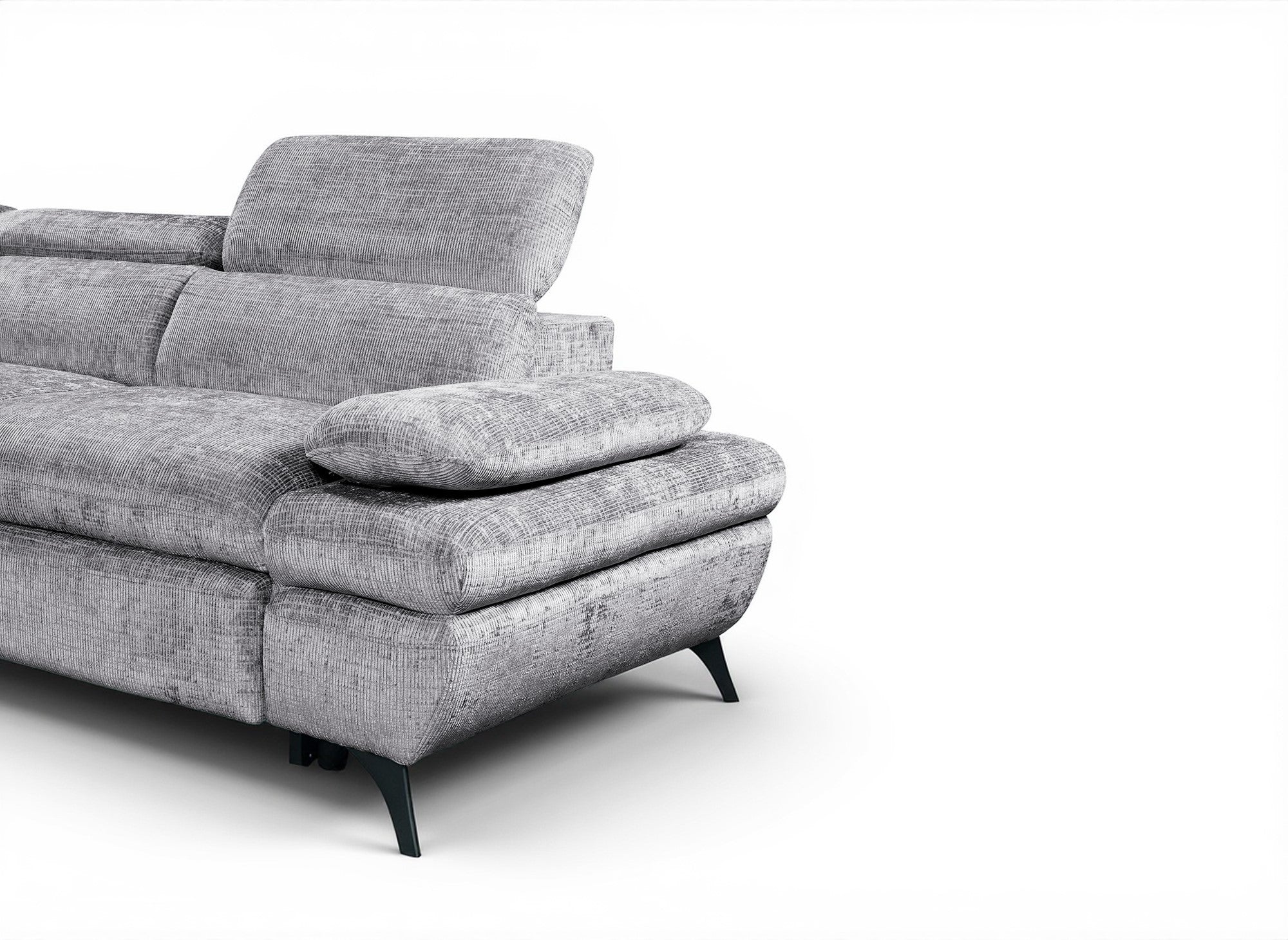 Divano angolare trasformabile con cassapanca in velluto mélange grigio LUFY - Angolo sinistro