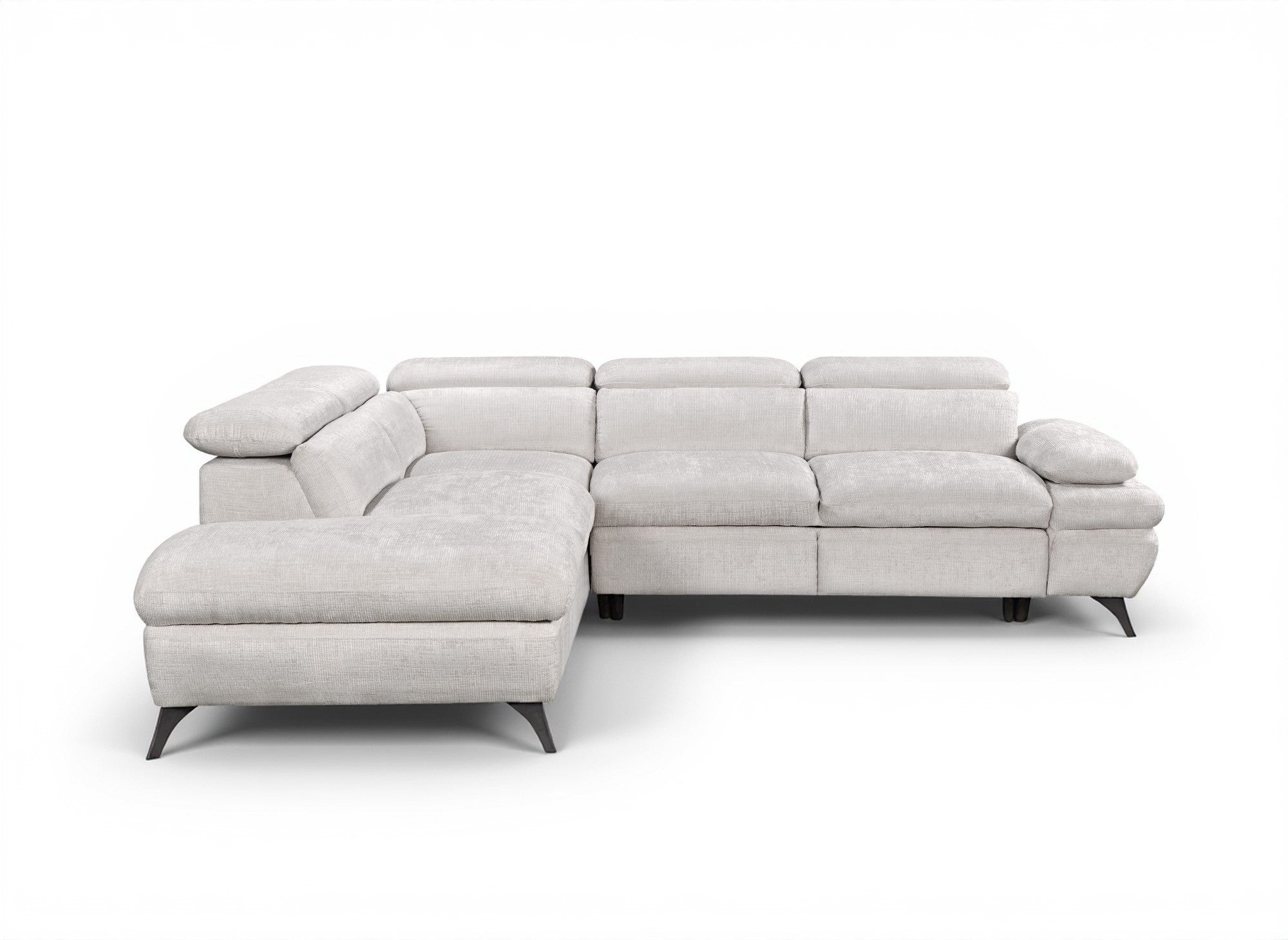 Divano angolare trasformabile con cassapanca in velluto screziato bianco ecrù LUFY - Angolo sinistro