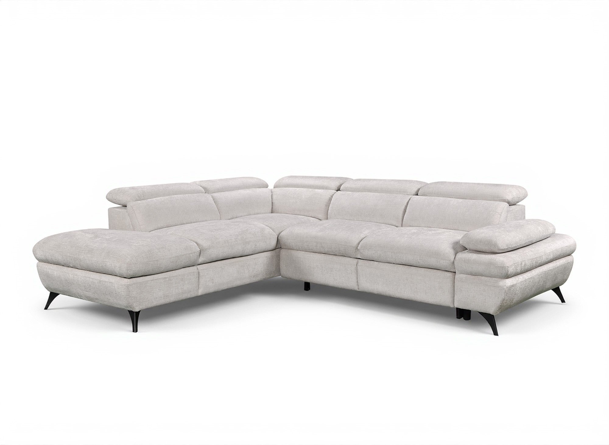 Divano angolare trasformabile con cassapanca in velluto screziato bianco ecrù LUFY - Angolo sinistro