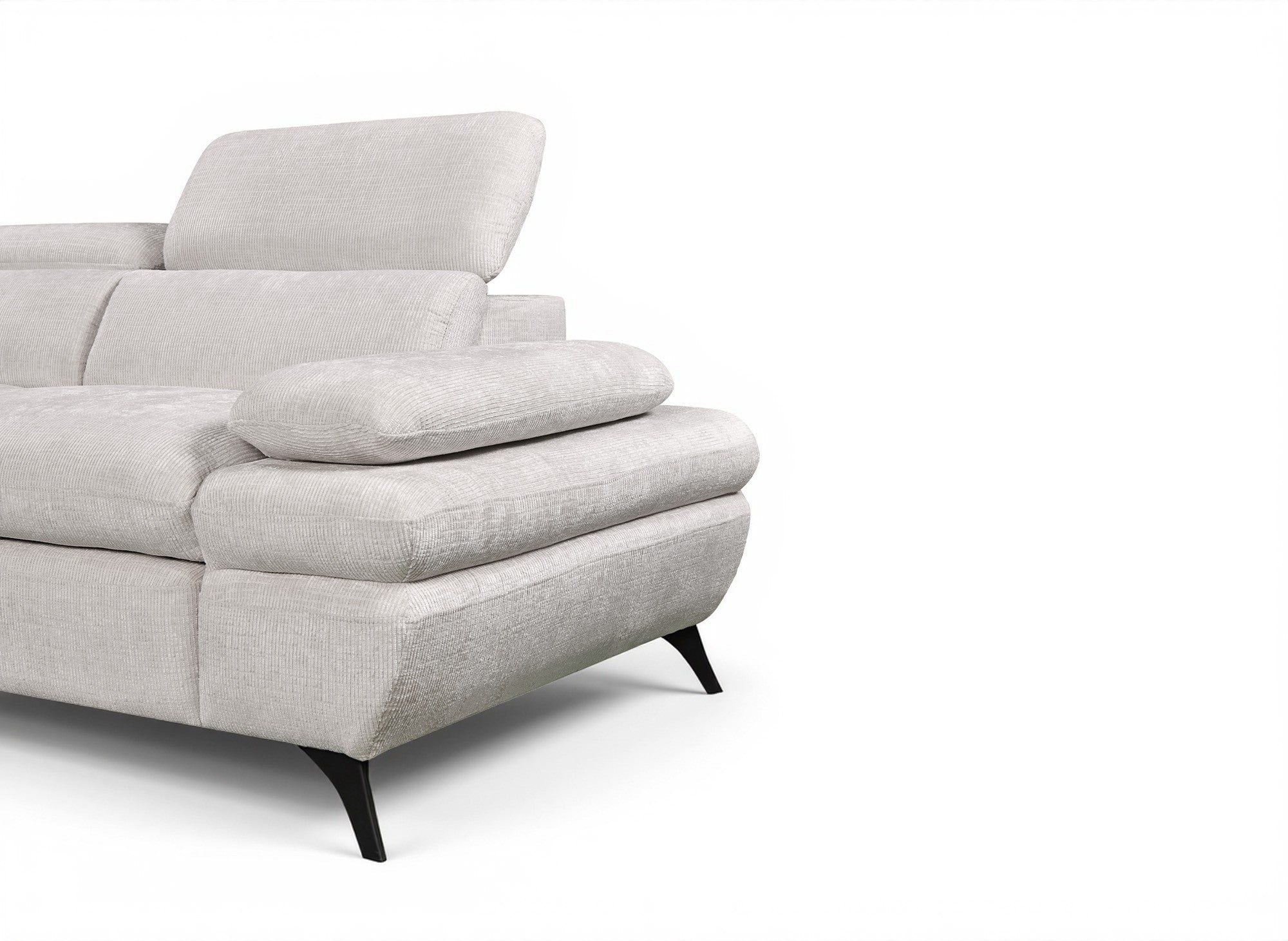 Divano angolare trasformabile con cassapanca in velluto screziato bianco ecrù LUFY - Angolo sinistro