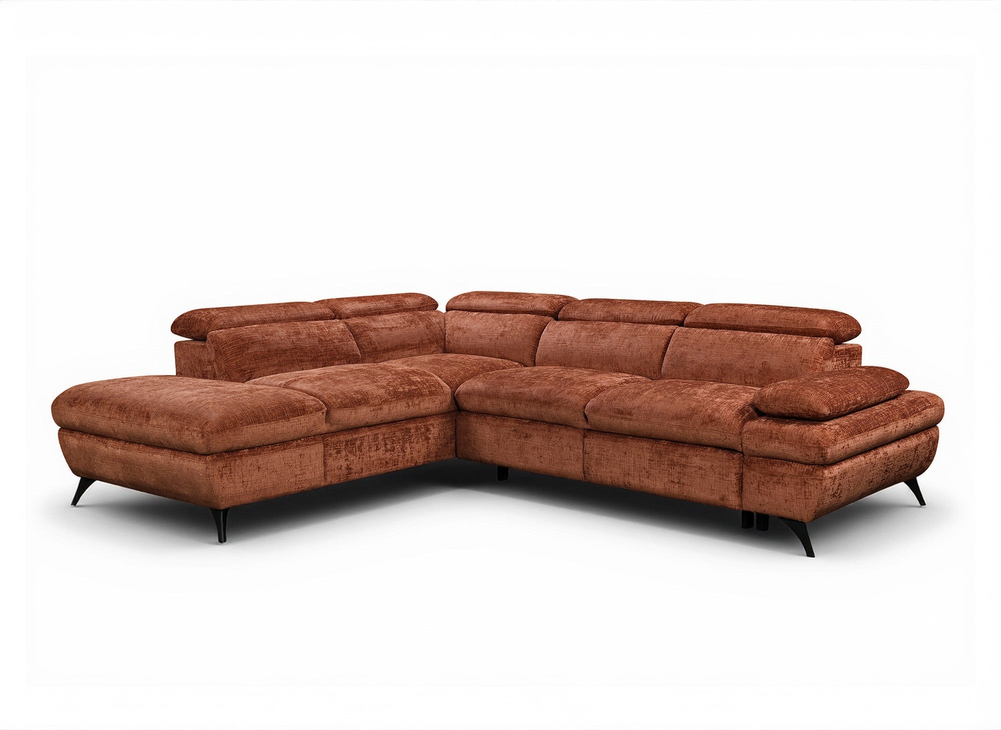 Divano angolare trasformabile con cassapanca in velluto screziato terracotta LUFY - Angolo sinistro