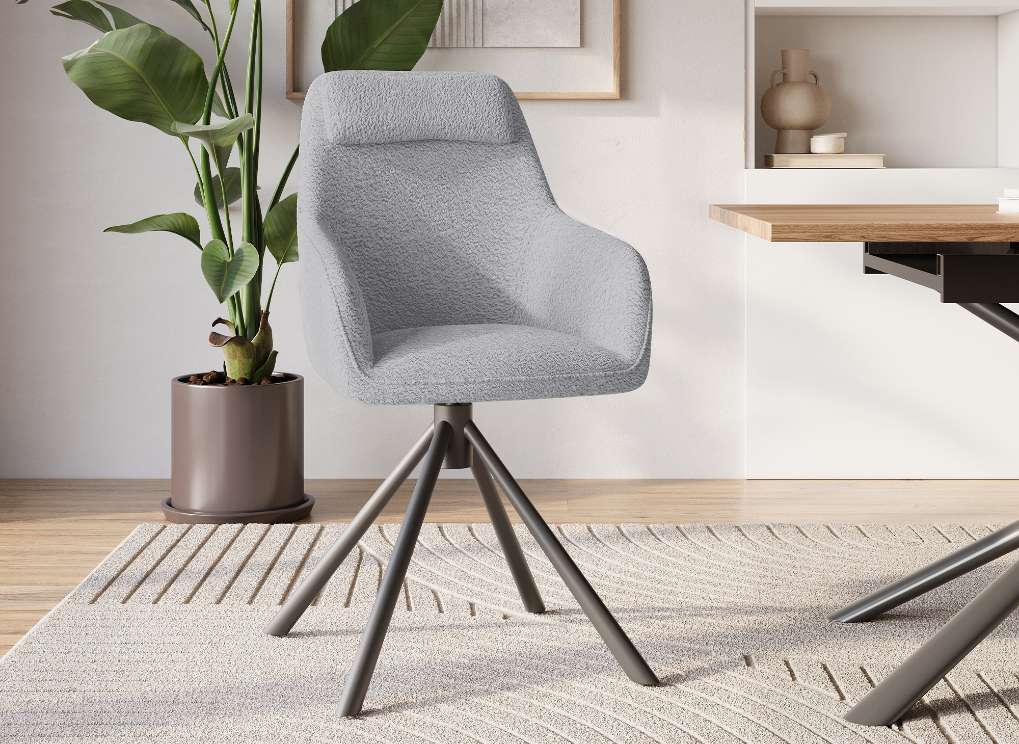 Chaise pivotante avec accoudoirs effet peau de mouton gris clair AGNES