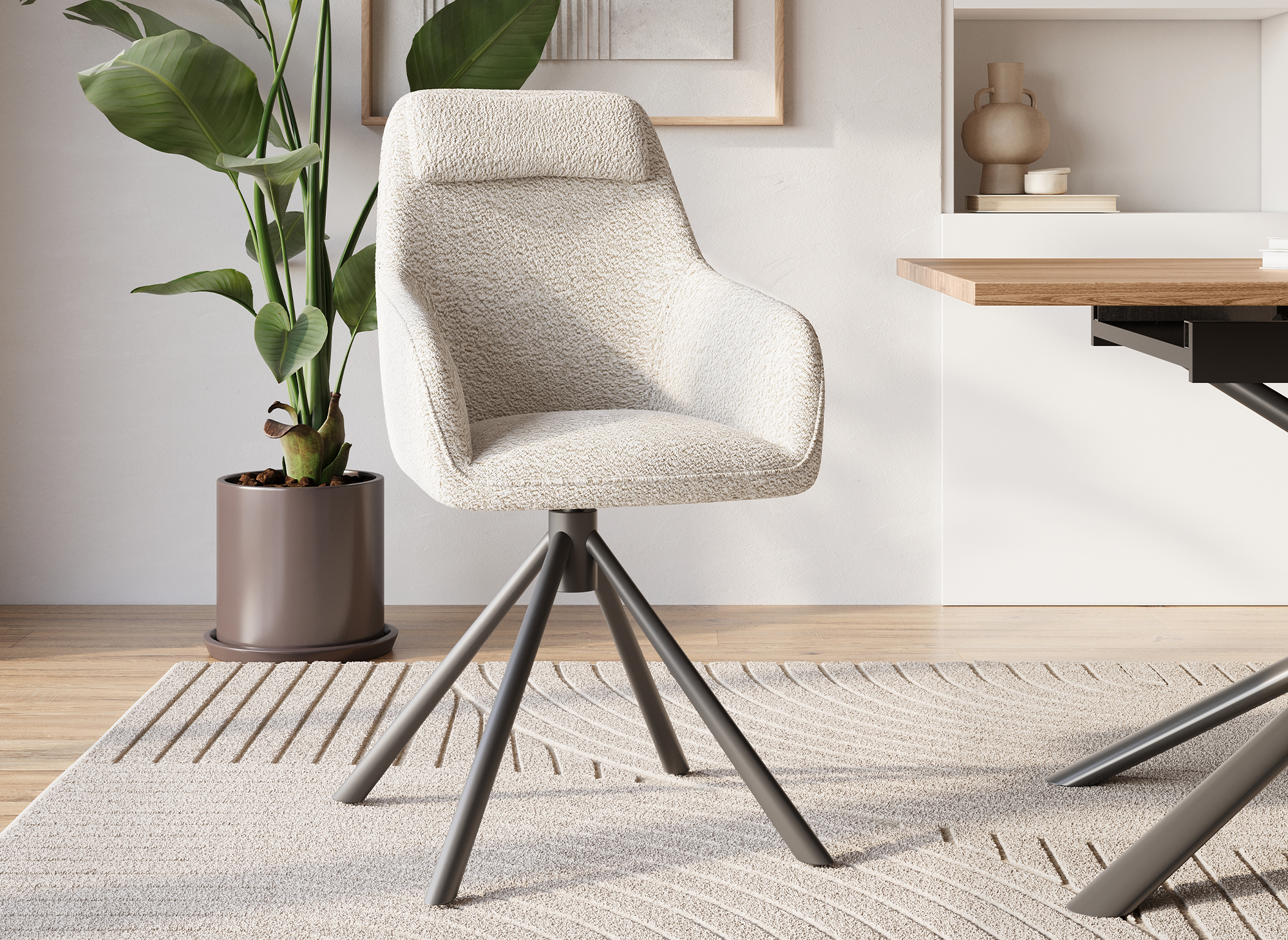 Chaise pivotante avec accoudoirs effet peau de mouton beige AGNES