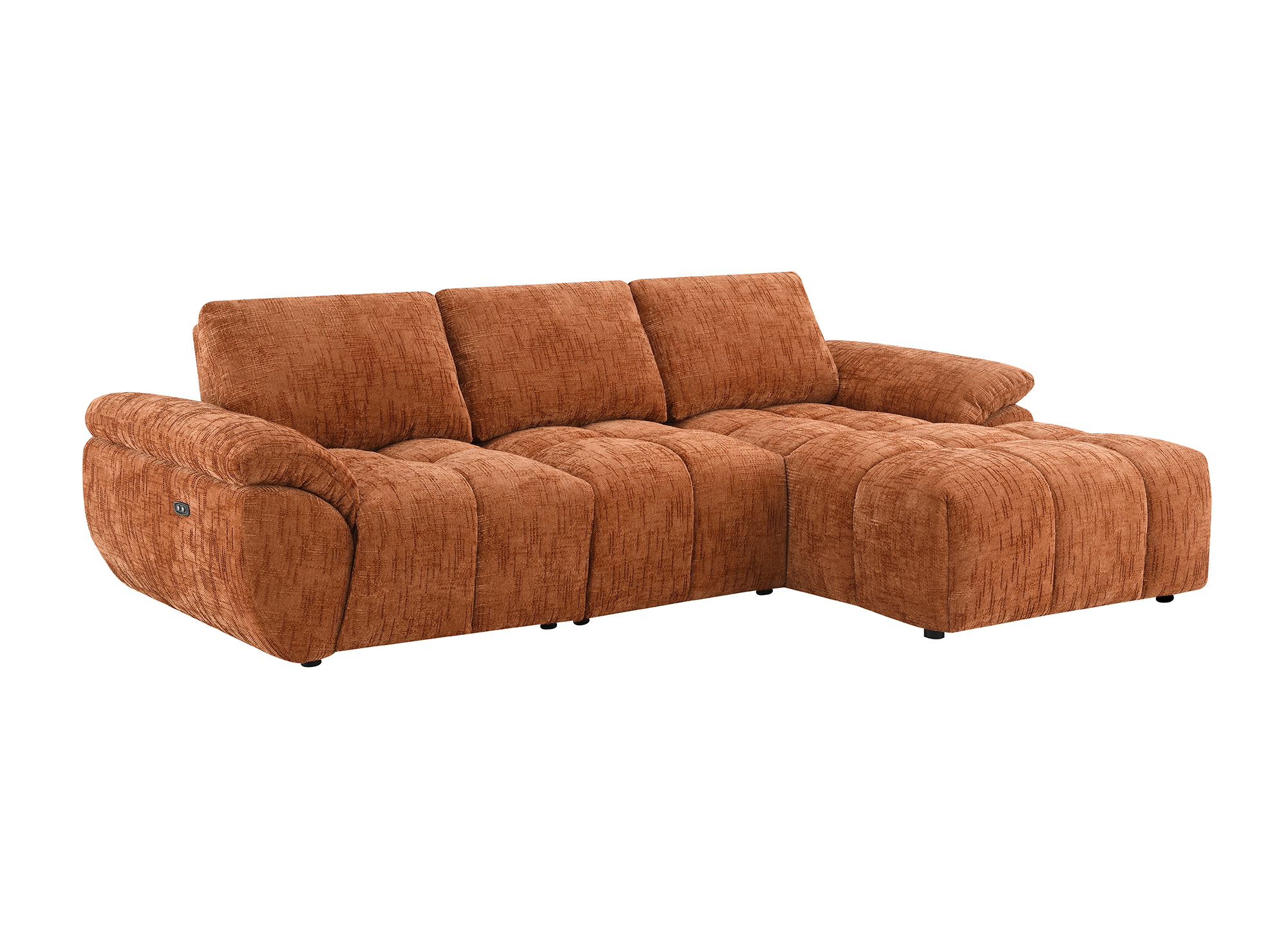 Canapé d’angle relax électrique en velours chiné terracotta ALPES - Angle droit