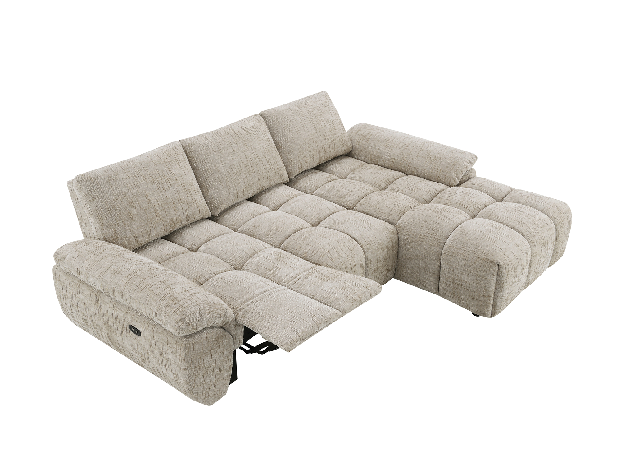 Canapé d’angle relax électrique en velours chiné taupe ALPES - Angle droit