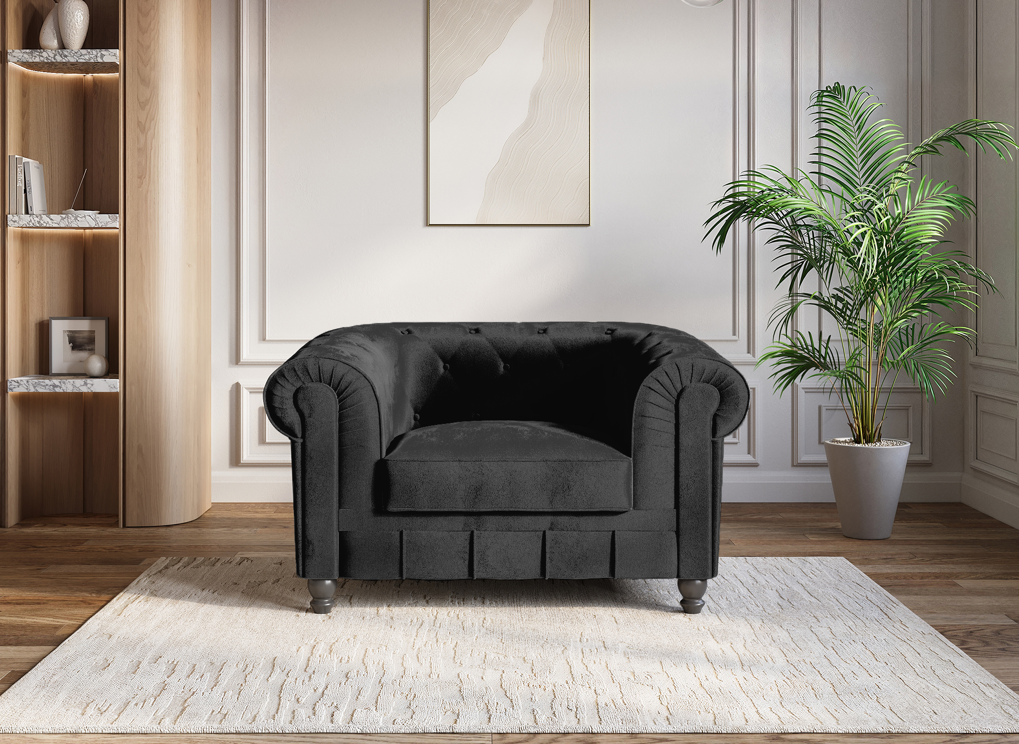 Fauteuil velours Noir CHESTERFIELD